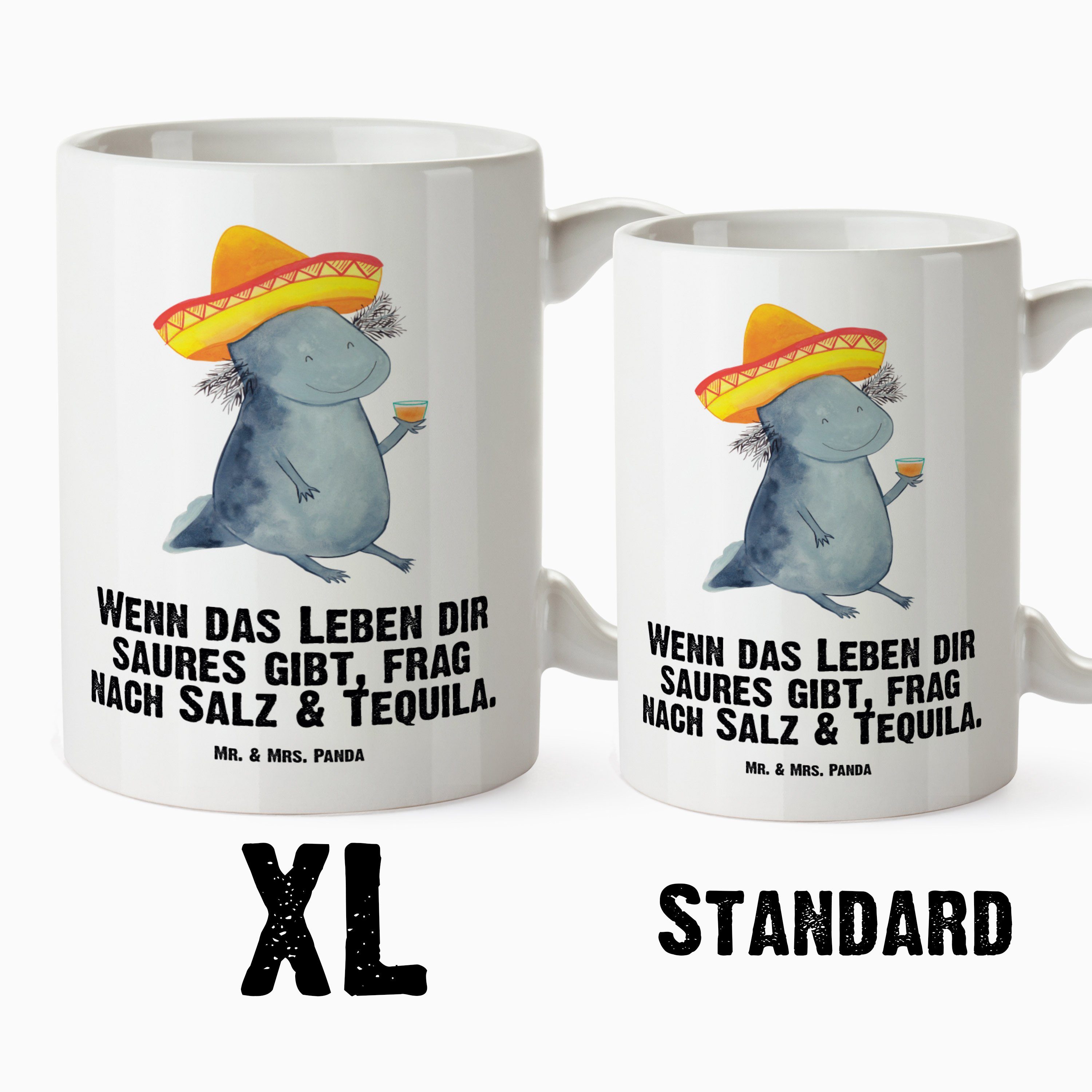 Geschenk, Axolotl Tasse Weiß Teetasse, XL Becher, Mrs. & Tasse XL - Tequila Keramik Panda XL - Urlaub, Mr. Fe,