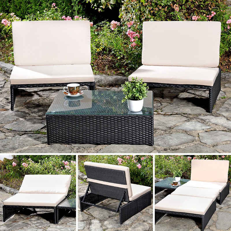 Feel2Home Gartenlounge-Set Gartenmöbelset Sessel Tisch Sitzgruppe Polyrattan versch. Farben, (3-tlg), Wasserabweisend