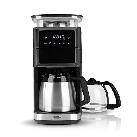 BEEM Filterkaffeemaschine FRESH-AROMA-PERFECT III mit Mahlwerk, Permanentfilter, 1,25 Liter Thermokanne & Glaskanne 10 Tassen