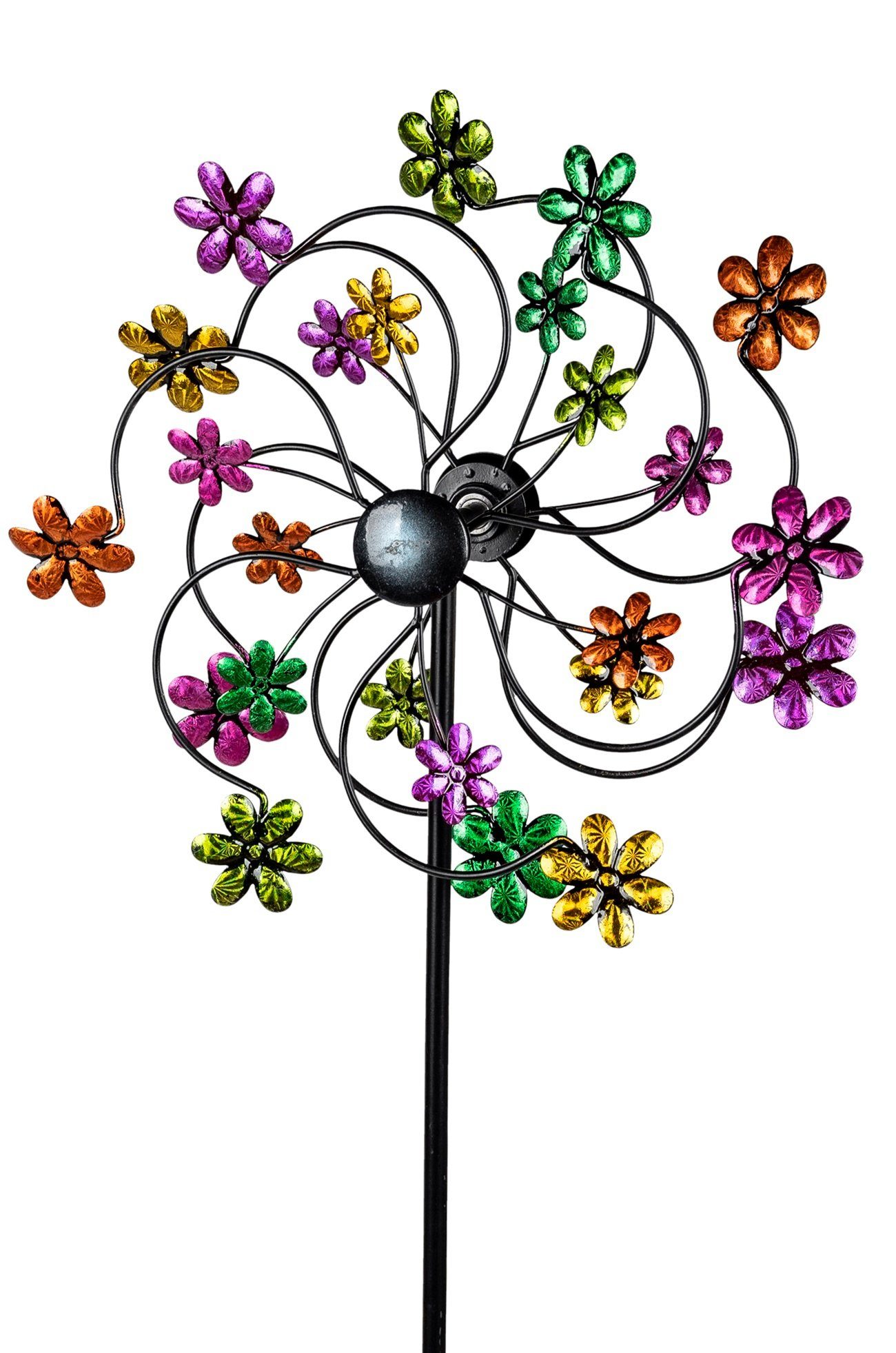 Gartendeko aus (kein bunt 34x124cm Metall Blume dekojohnson Deko-Windrad Set) Windrad