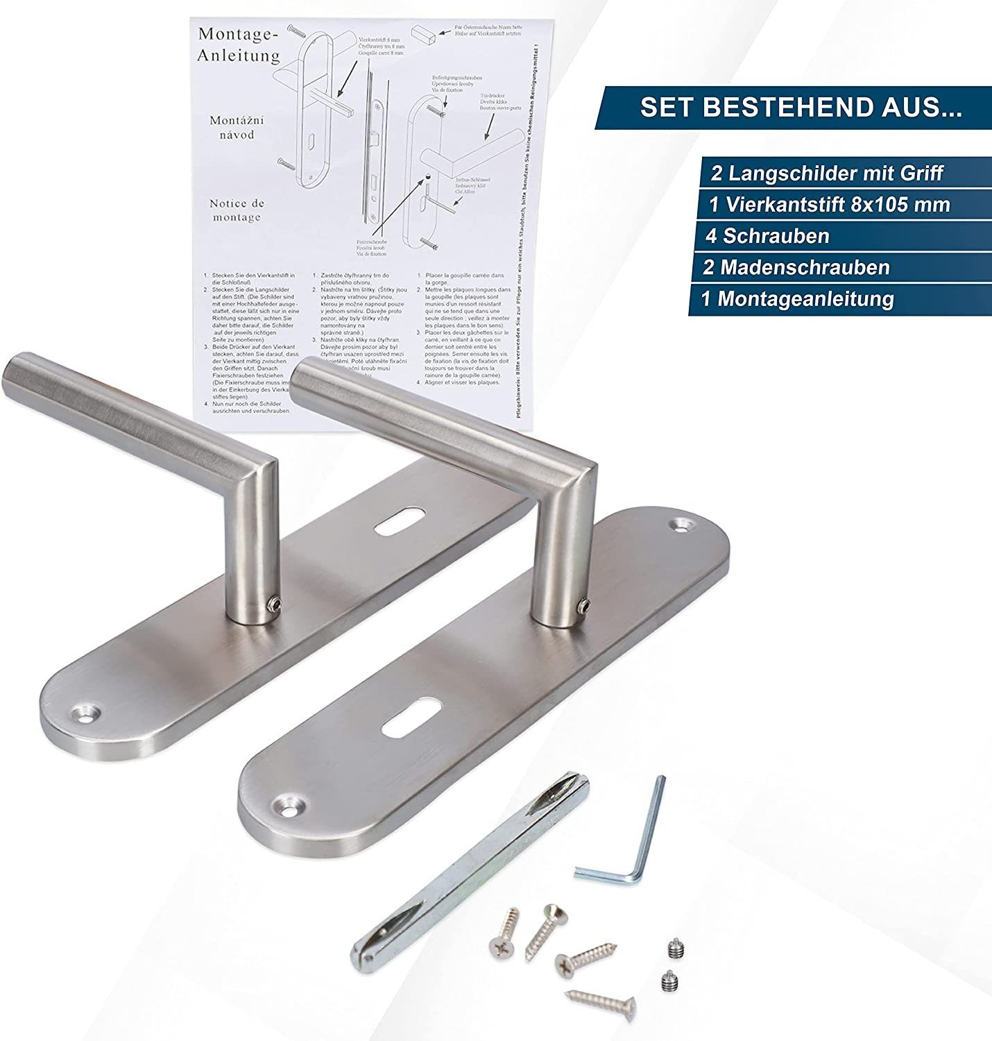 Alpertec Türbeschlag Renovierungsgarnitur für 5 x Zimmertüren BB und 1 x Bad/WC (6 St., Spar-Set), edelstahl satiniert