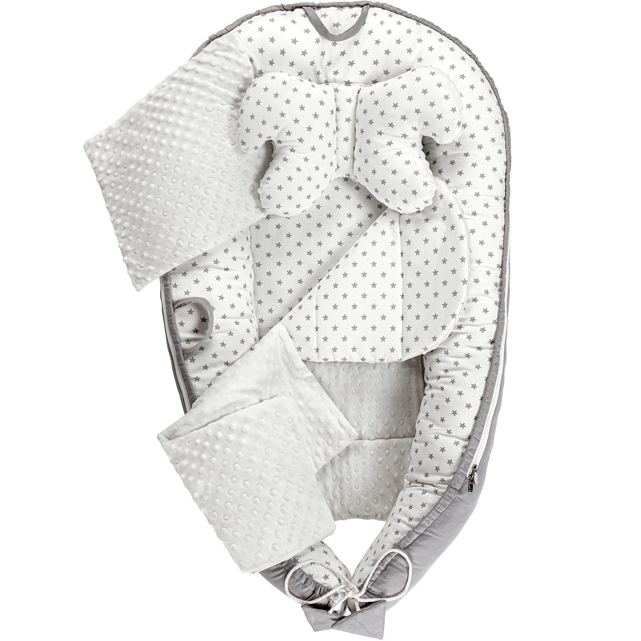 SKY & ZEN Kuschelnest für Neugeborene – Baby Nestchen Set, Babynest mit Tragegriff, (Set), 5 Teile
