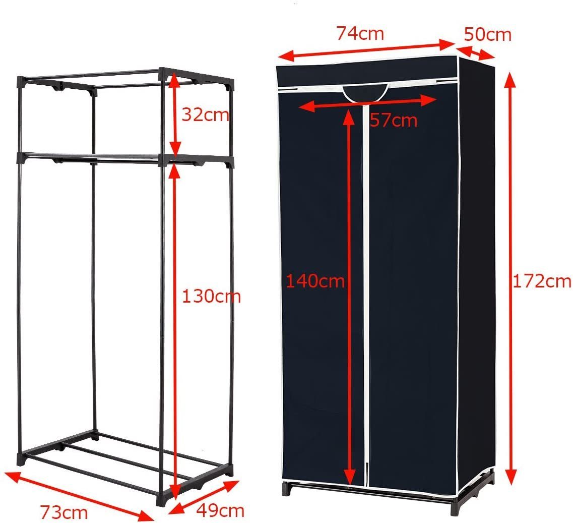 COSTWAY Stoffschrank Keiderschrank mit Kleiderstange & Ablage, 172x74x50cm – Bild 5 von 5