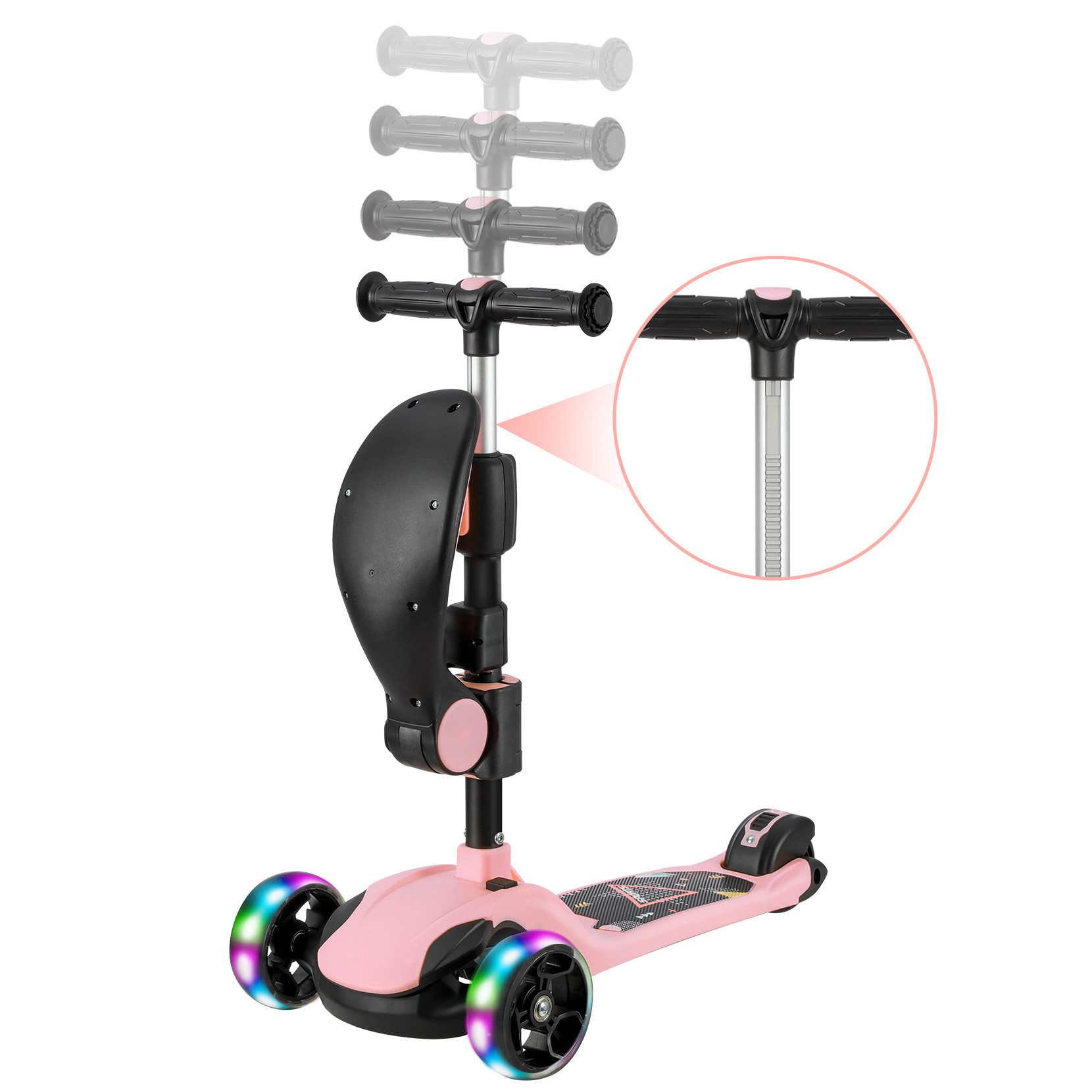 OUNUO Dreiradscooter Kinderroller mit Klappsitz, höhenverstellbar, mit LED, für 2 Jahre ab