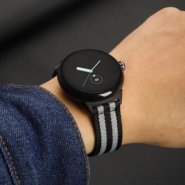 Wigento Smartwatch-Armband Für Google Pixel Watch 1 + 2 Gewebtes Nylon Armvand Schwarz / Grau