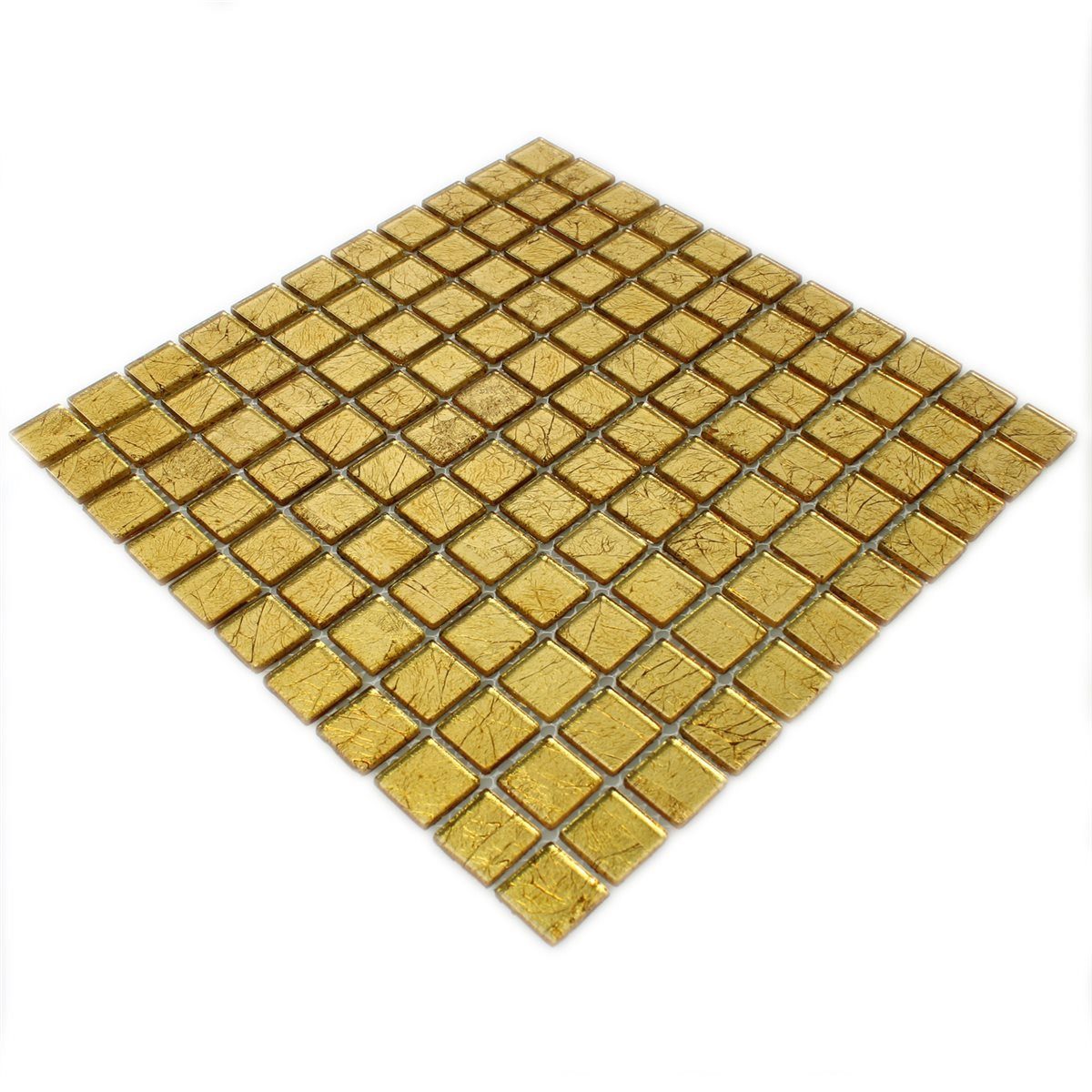 Mosafil Mosaikfliesen Glasmosaik Fliesen Sophia Gold, Glas 30.000x30.000, gold, Verlegefertig auf ein Netz geklebt - Wasserfest