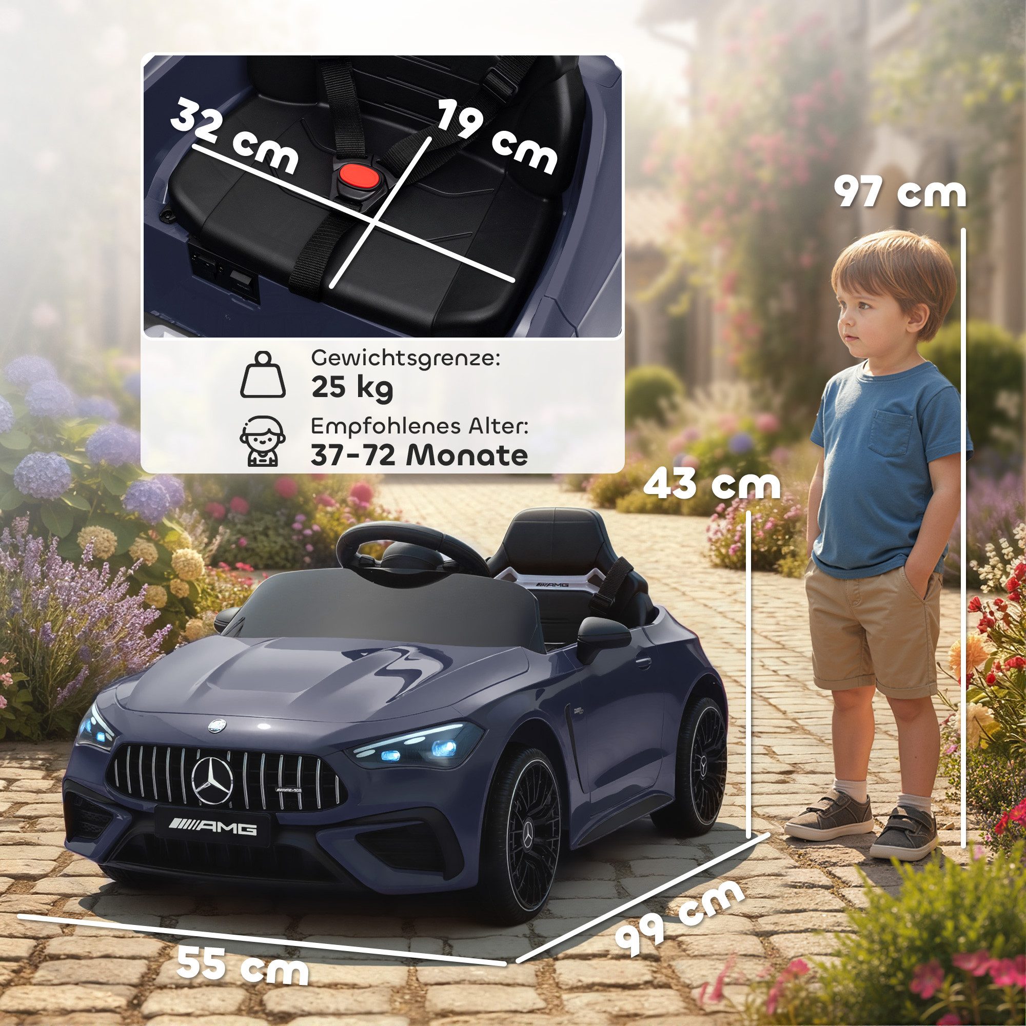 AIYAPLAY Elektro-Kinderauto Merceds-Benz AMG GTR Kinderauto mit 2,4G Fernbedienung, Hupe, Belastbarkeit 25 kg, (1-tlg), für 3-6 Jahre Kinder, Grau