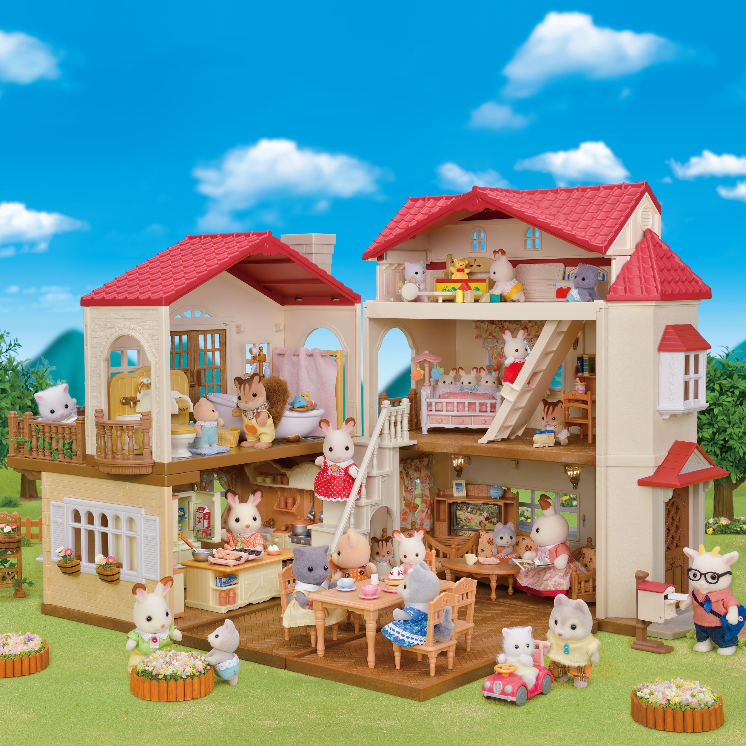 Sylvanian Families Spielwelt Stadthaus mit Dachzimmer (5708), mit Licht