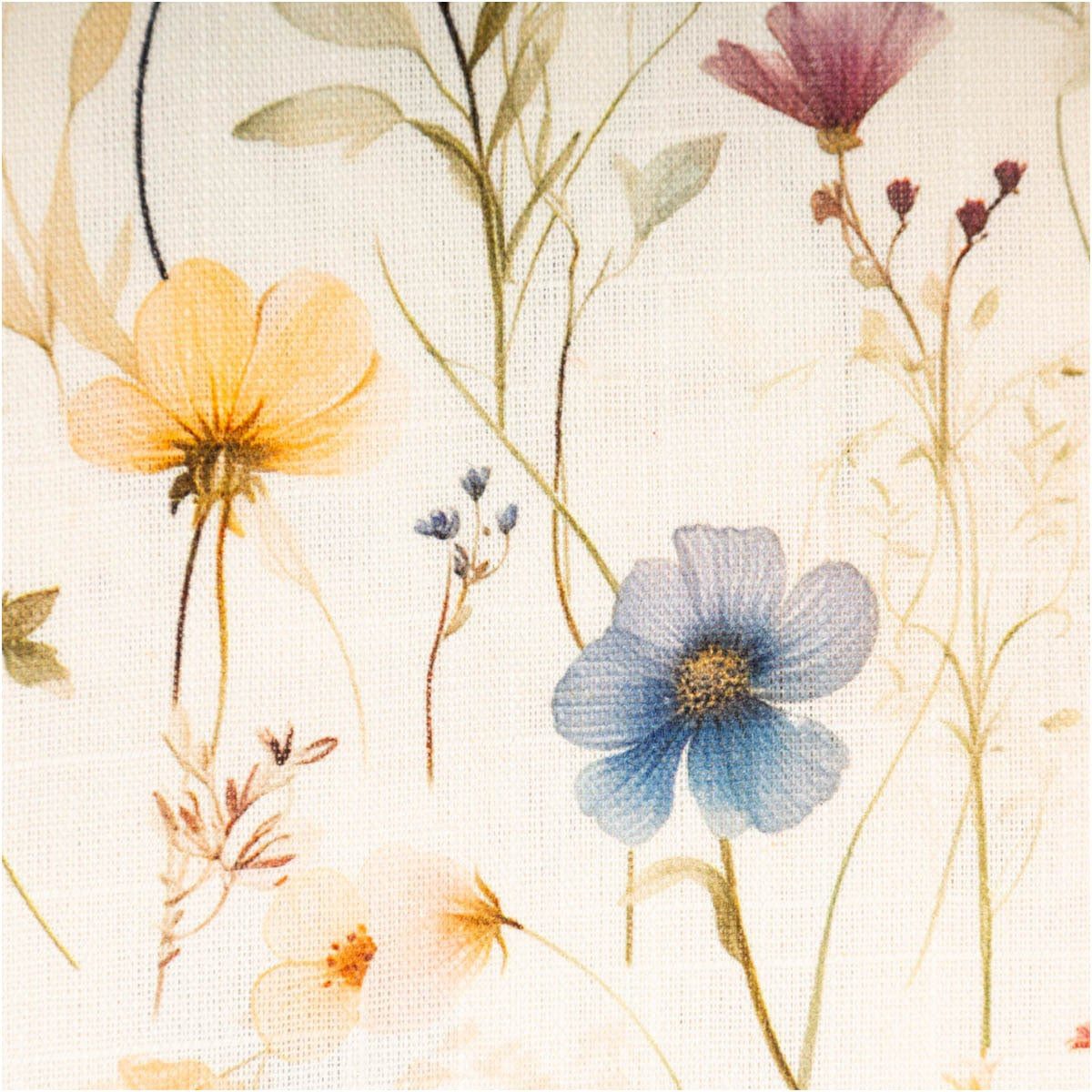 SCHÖNER LEBEN. Stoff Viskose-Leinen Stoff Wiesenblumen Bunt Beige Meterware – 1,43m Breite, atmungsaktiv