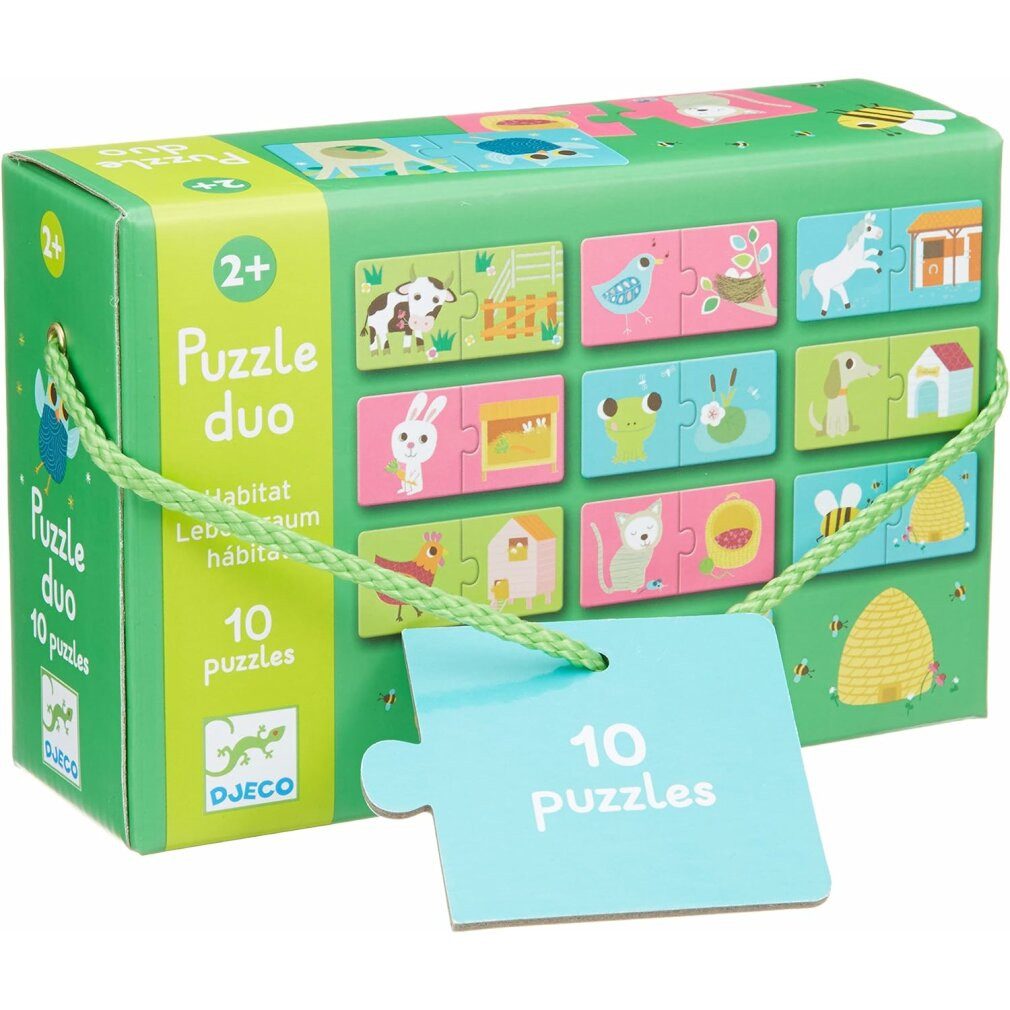 DJECO Puzzle Puzzle Tierhäuser 12x2 Stück, Puzzleteile