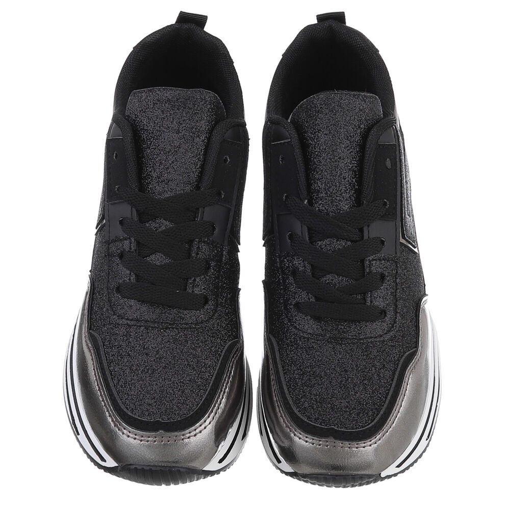 Ital-Design Damen Low-Top Freizeit Sneaker (88671663) Keilabsatz/Wedge Sneakers Low in Schwarz