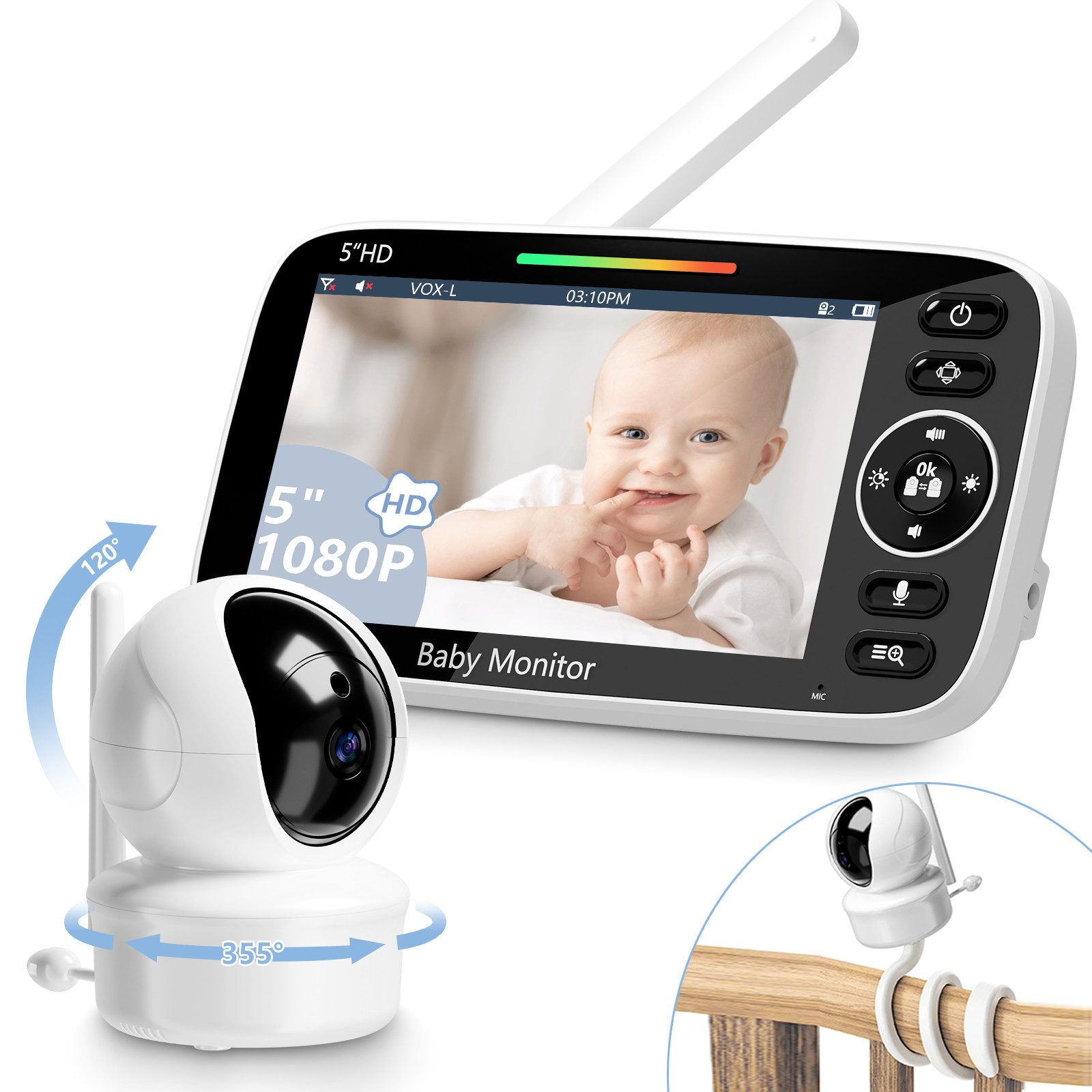 Yuede VideoBabyphone Babyphone mit Kamera, Extra Großes 5Zoll 1080P HD Display, mit Standfuß