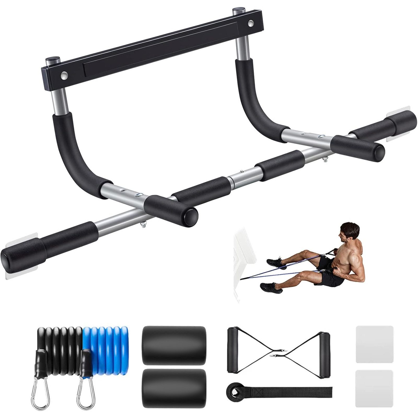 SURFOU Klimmzugstange Türrahmen, verdickter Stahl 200 kg, Multifunktionale Pull Up Bar, Für Klimmzüge, Liegestütze, Muscle-Ups, werkzeuglose Klemmmontage