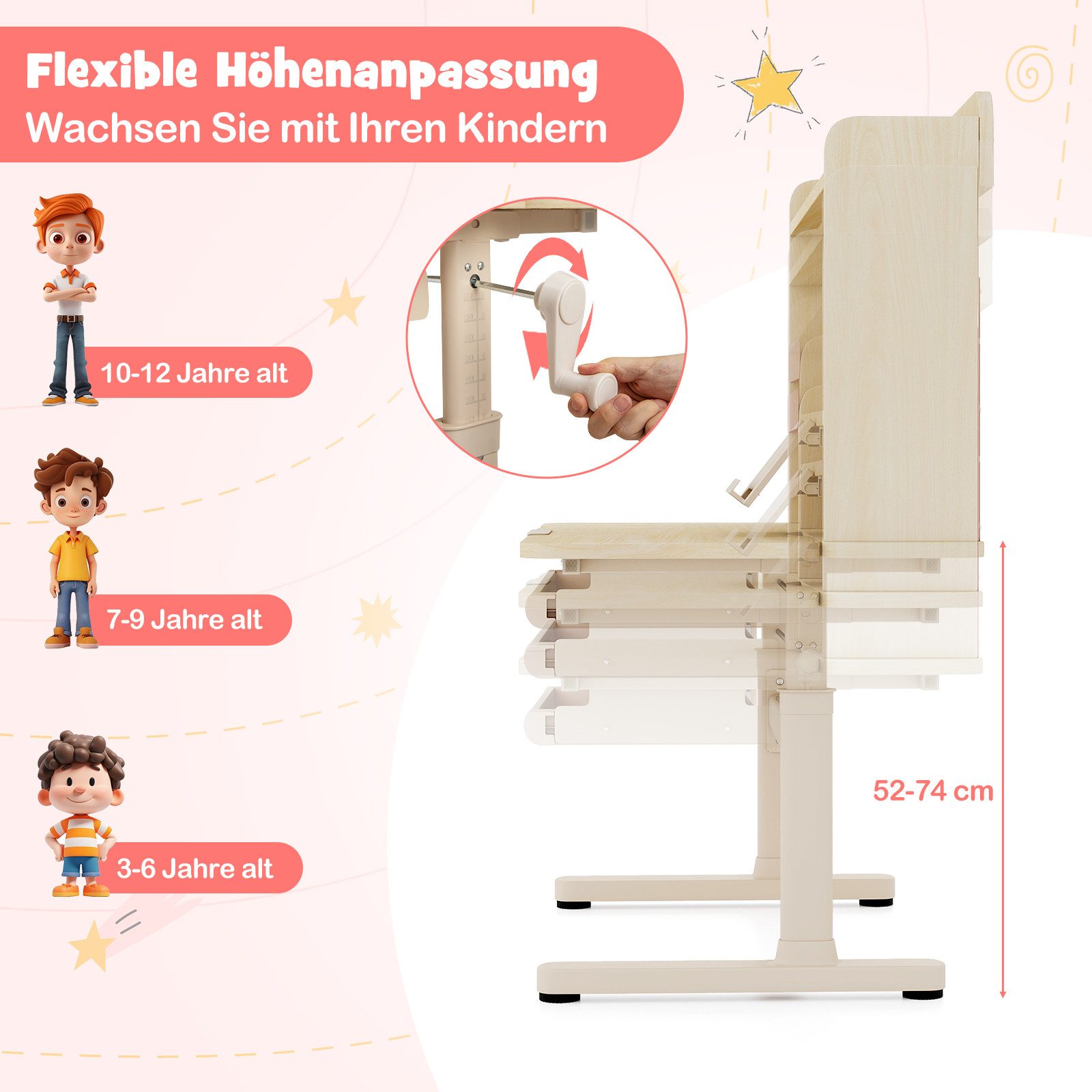 COSTWAY Kindertisch, mit Regal & Schublade, höhenverstellbarer, ab 3 Jahre günstig online kaufen