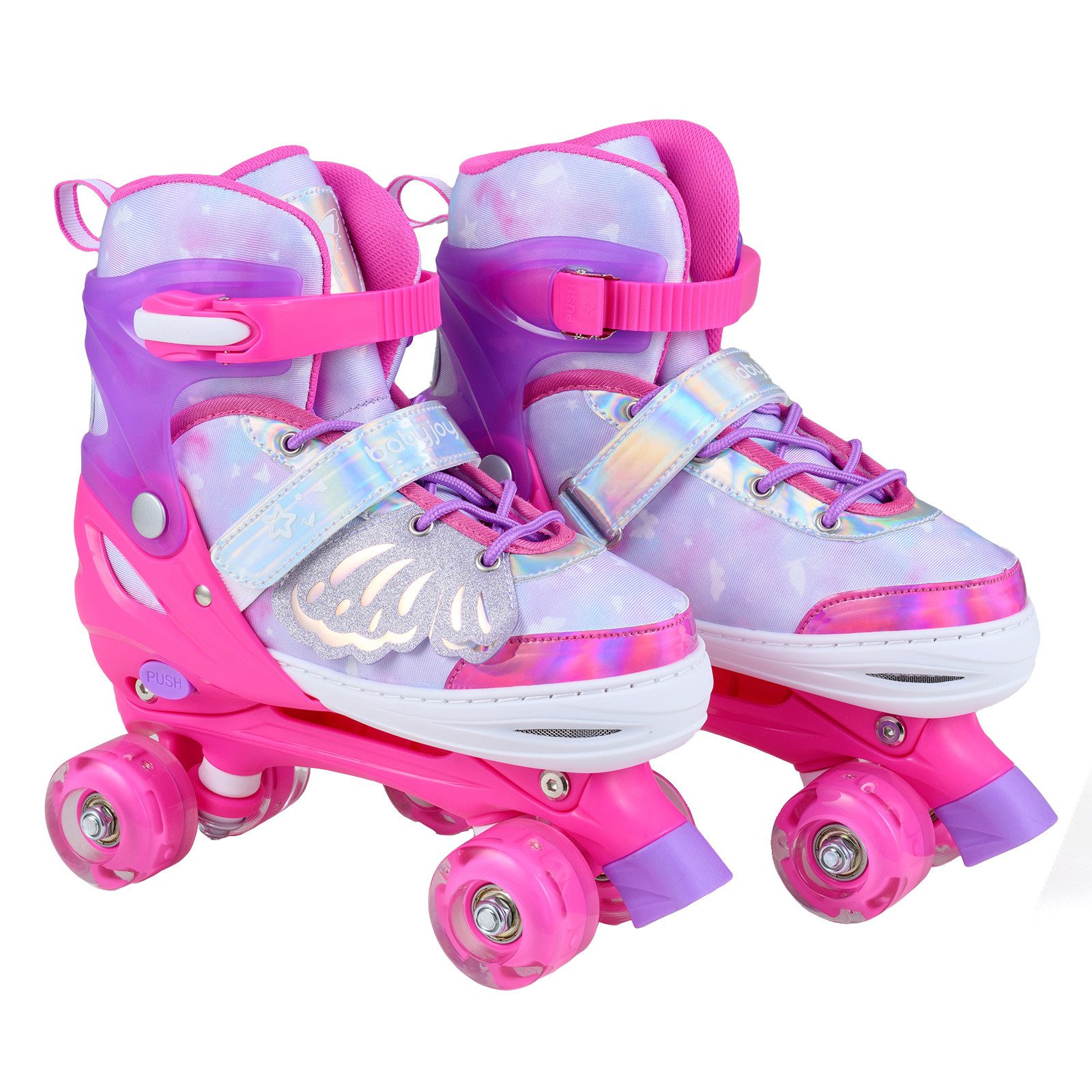 COSTWAY Rollschuhe, Verstellbar Kinderrollschuhe mit 4 leuchtenden Rädern