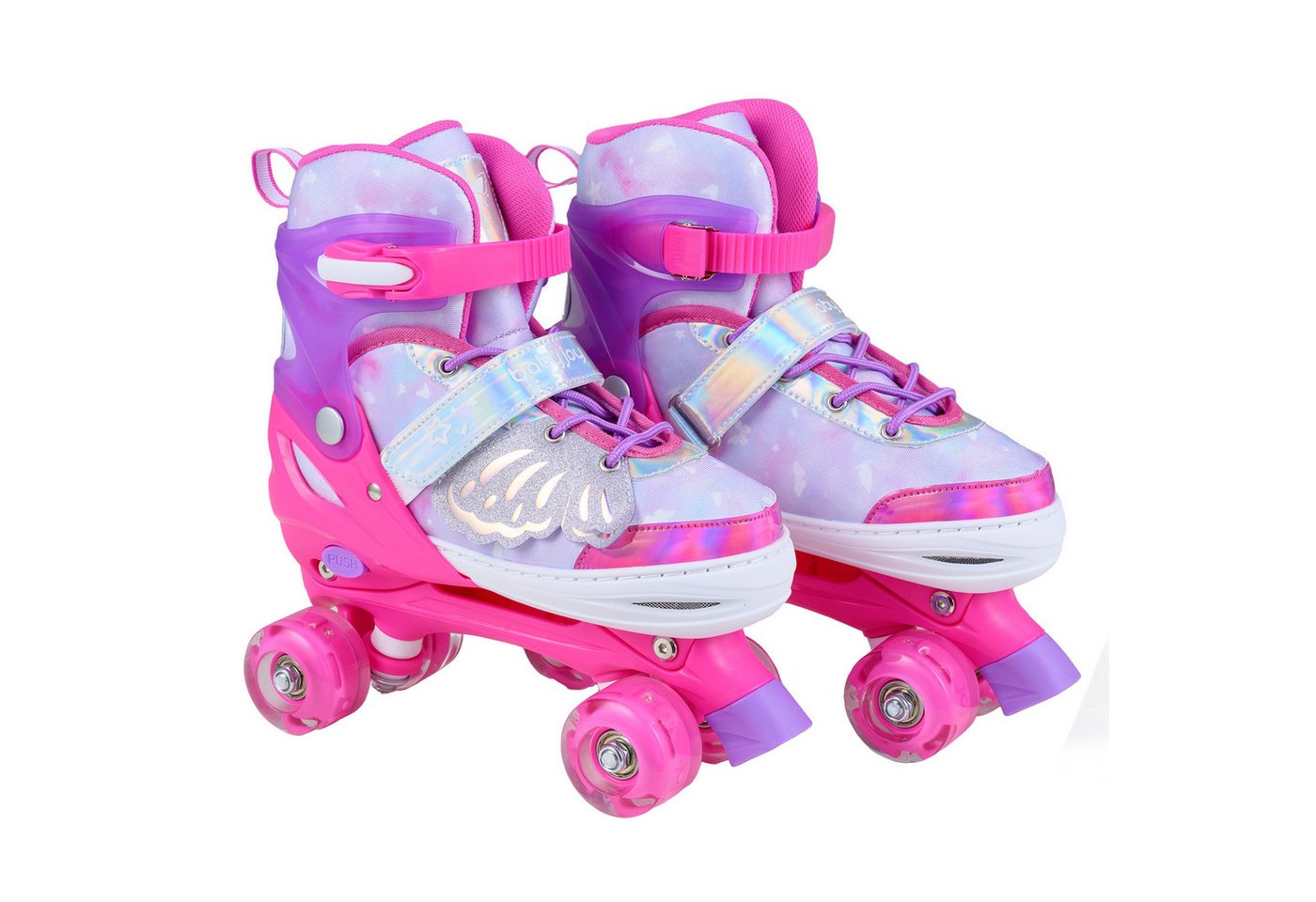 COSTWAY Rollschuhe, Verstellbar Kinderrollschuhe mit 4 leuchtenden Rädern