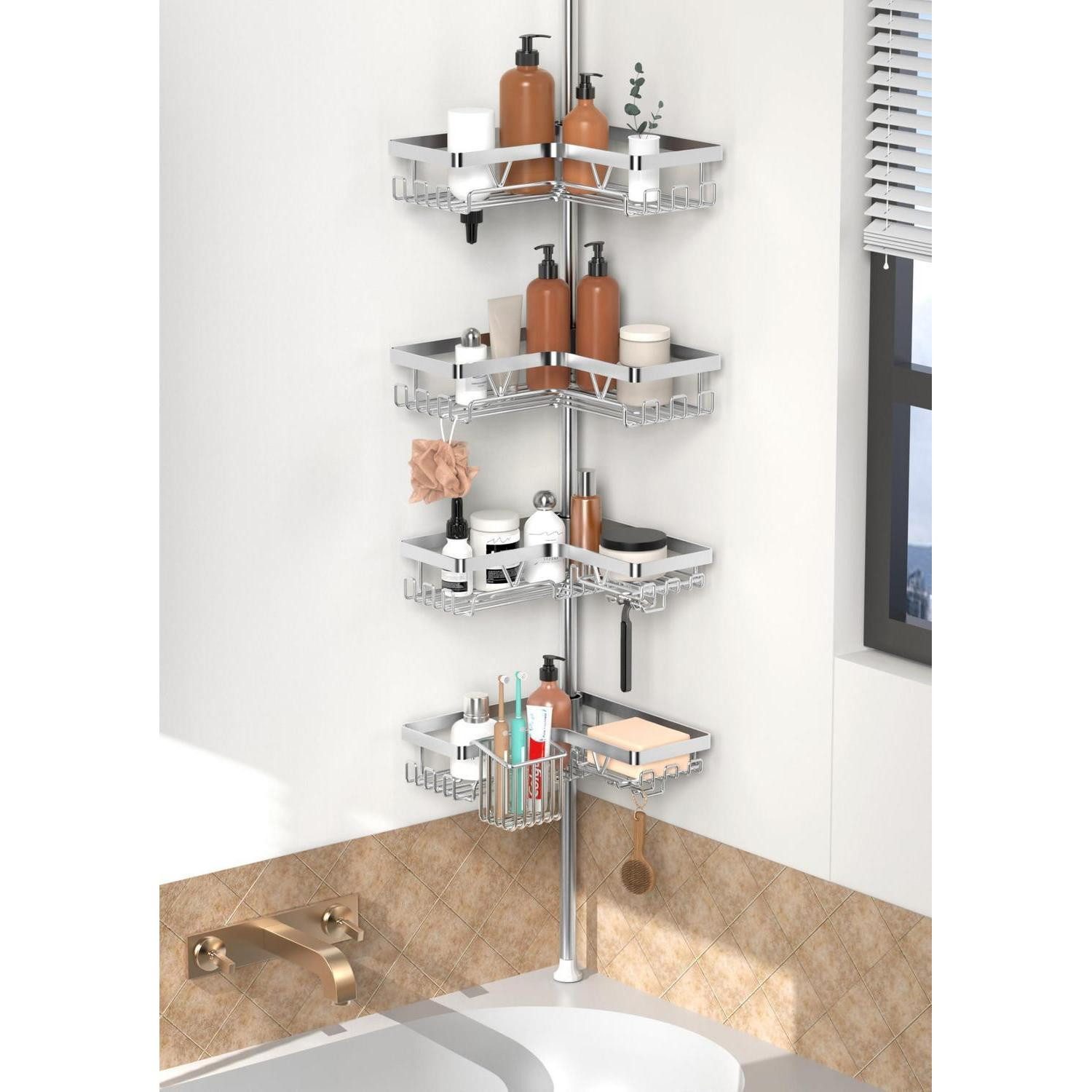 LuxusKollektion Teleskopregal Teleskop Duschregal 4-stöckig Edelstahl Silber, 1-tlg.
