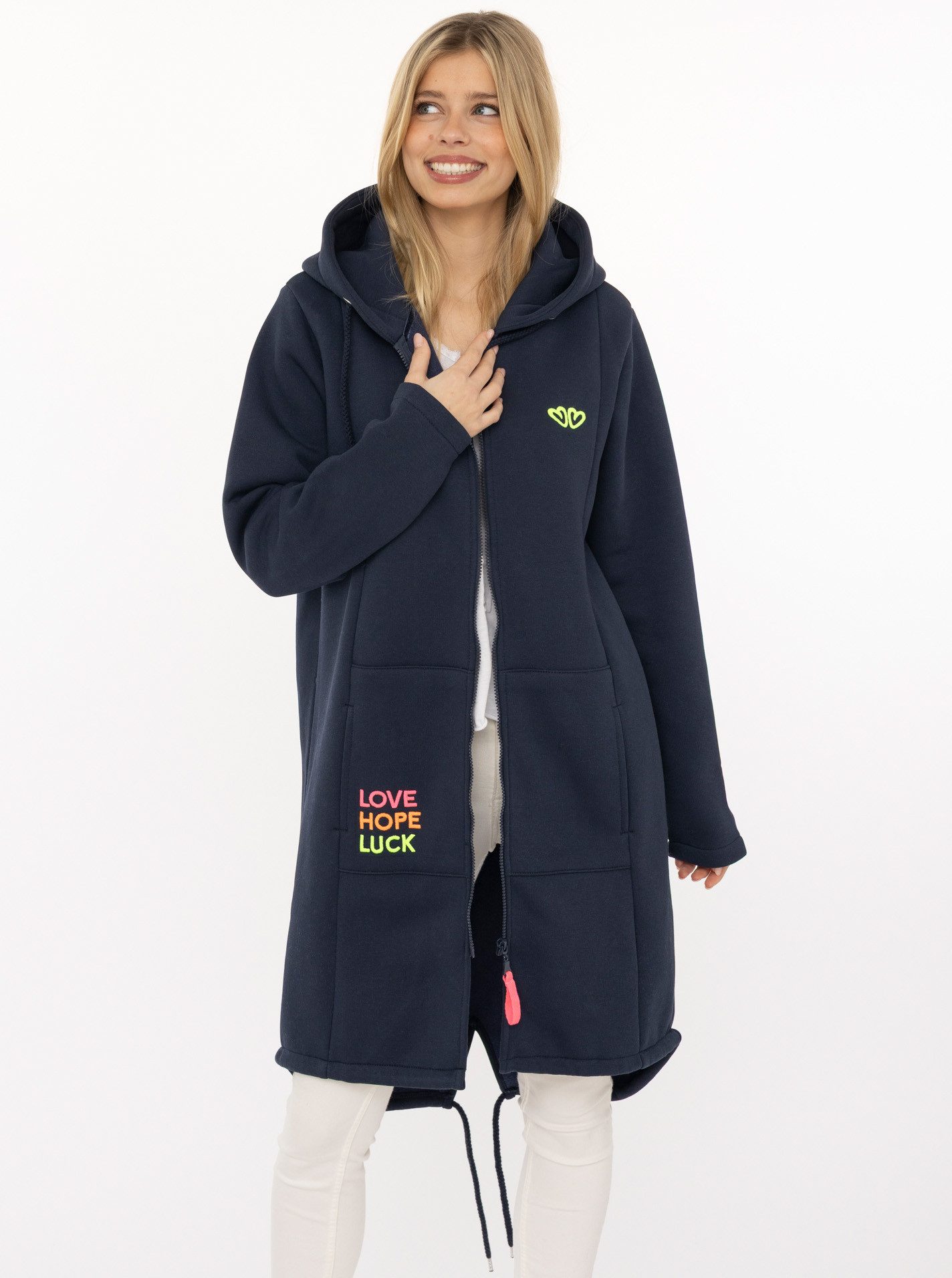 Zwillingsherz Jerseymantel Regular Fit, Langarm, Kapuze, Reißverschluss, Neon-Stickerei