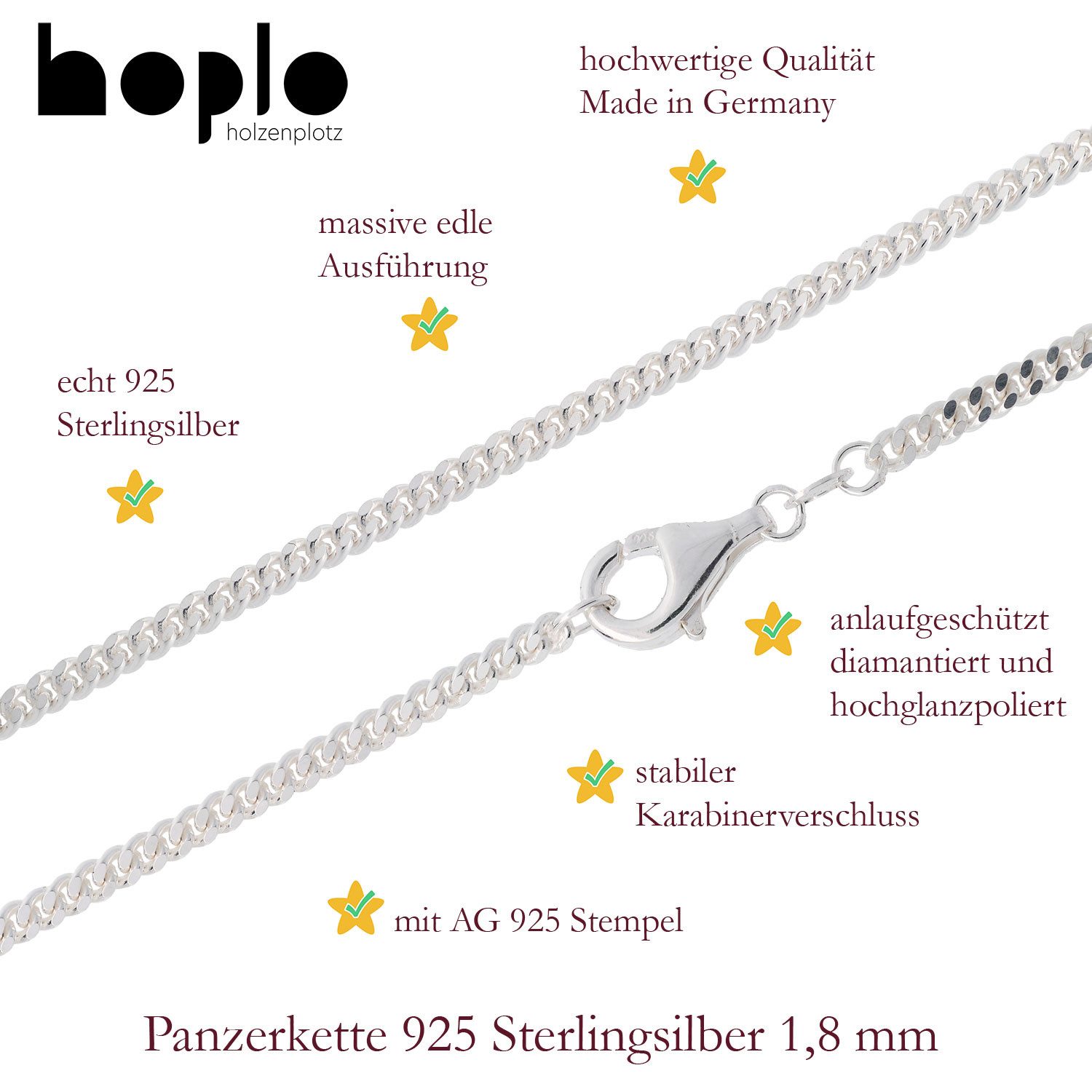 HOPLO Panzerkette Silberkette Panzerkette Länge 40cm - Breite 1,8mm - 925 Silber, Made in Germany – Bild 4 von 5