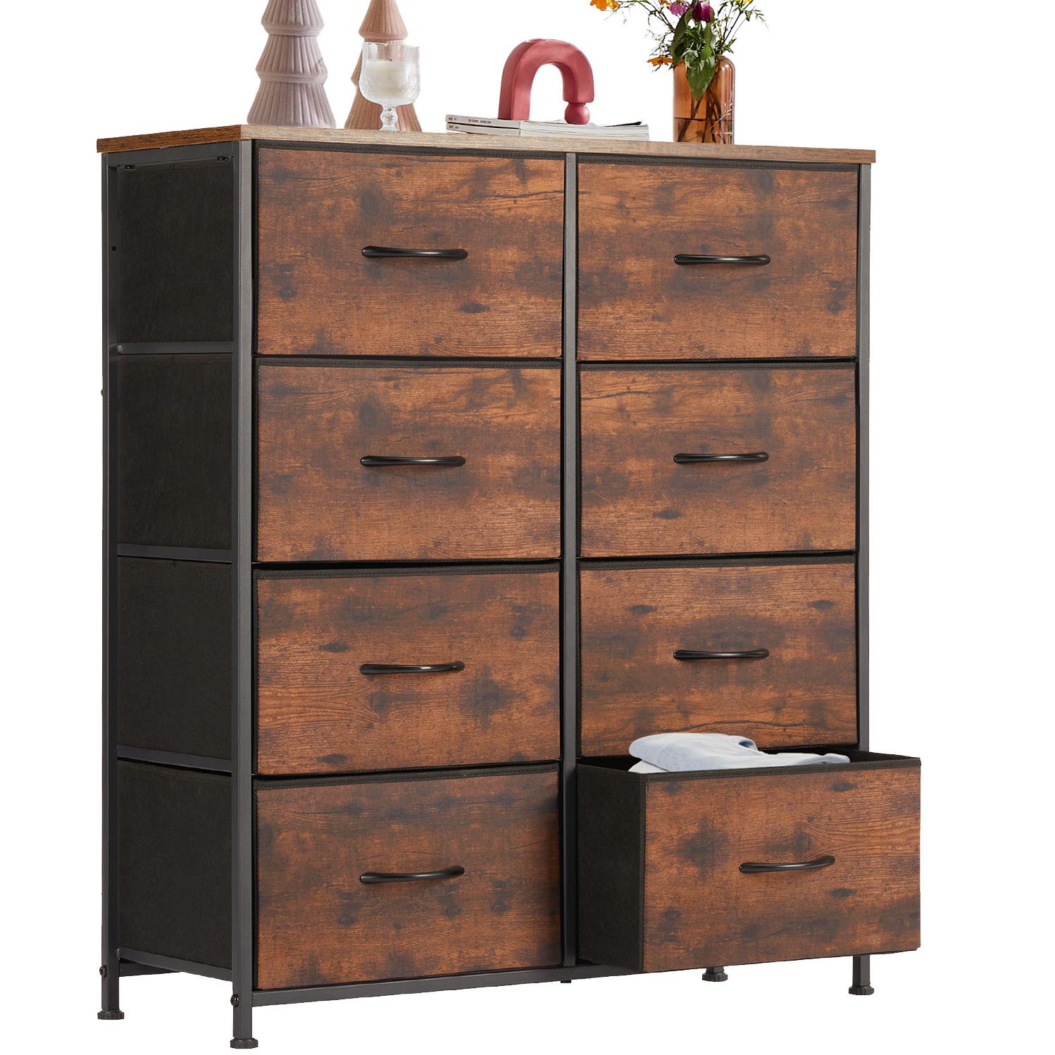 Refined Living Kommode Schubkastenkommode mit 2/4/5 /7/8/9 Schubladen stabilem Stahlrahmen (Sideboards mit Holzplatte und leicht zu ziehendem Griff für Schränke, wasserdicht Geeignet für Wohnzimmer, Kinderzimmer, Flur, Schlafzimmer), Große Kapazität, Aufbewahrung von Kinder- und Erwachsenenkleidung