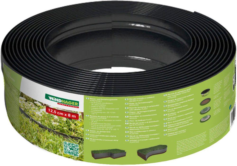 Windhager und Gestaltungskante aus Kunststoff, LxH: 800x12,5 cm, biegsame Beetumrandung, 30 Jahre haltbar 12,5 cm x 800 cm, schwarz