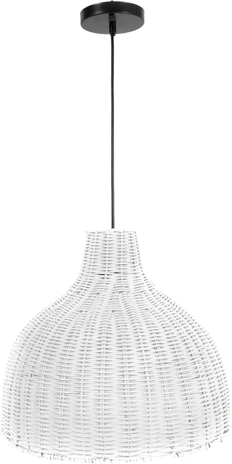 VIVANNO Hängeleuchte Rattan HORA Rund - Weiß Geflochten, ohne Leuchtmittel, 48x35 cm