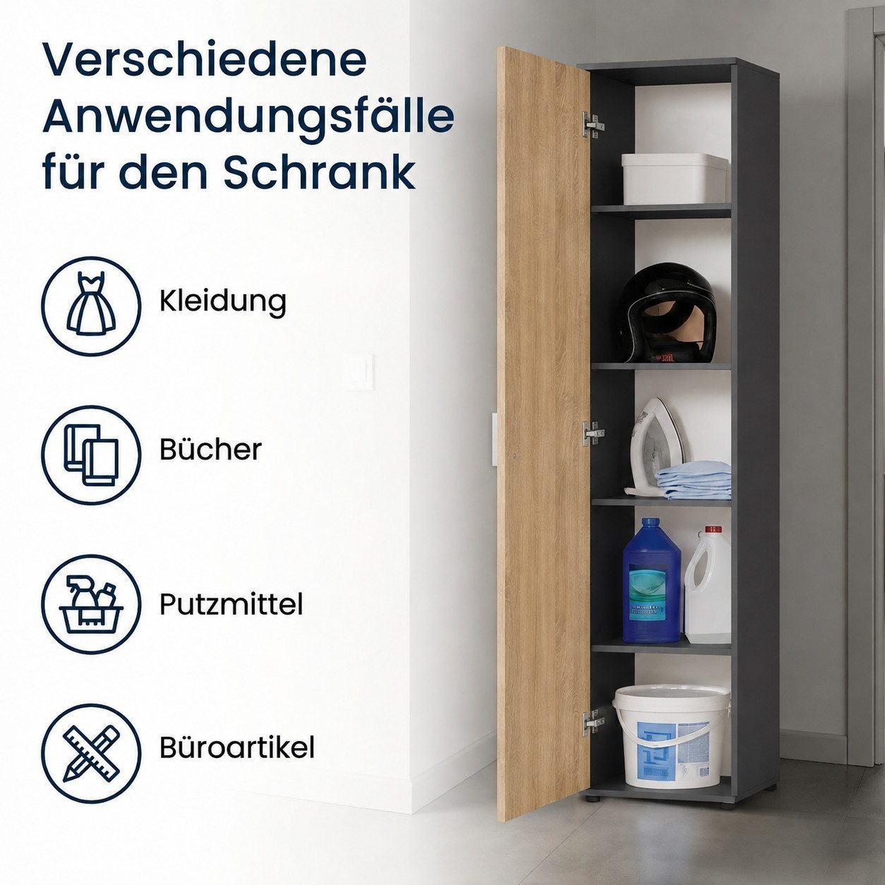 Home Collective Mehrzweckschrank Schmaler Schrank 40 cm breit mit 1 Tür & 4 Einlegeböden (Universalschrank Haushaltsschrank für Haushalt, Flur, Büro oder Schlaf – Bild 4 von 5