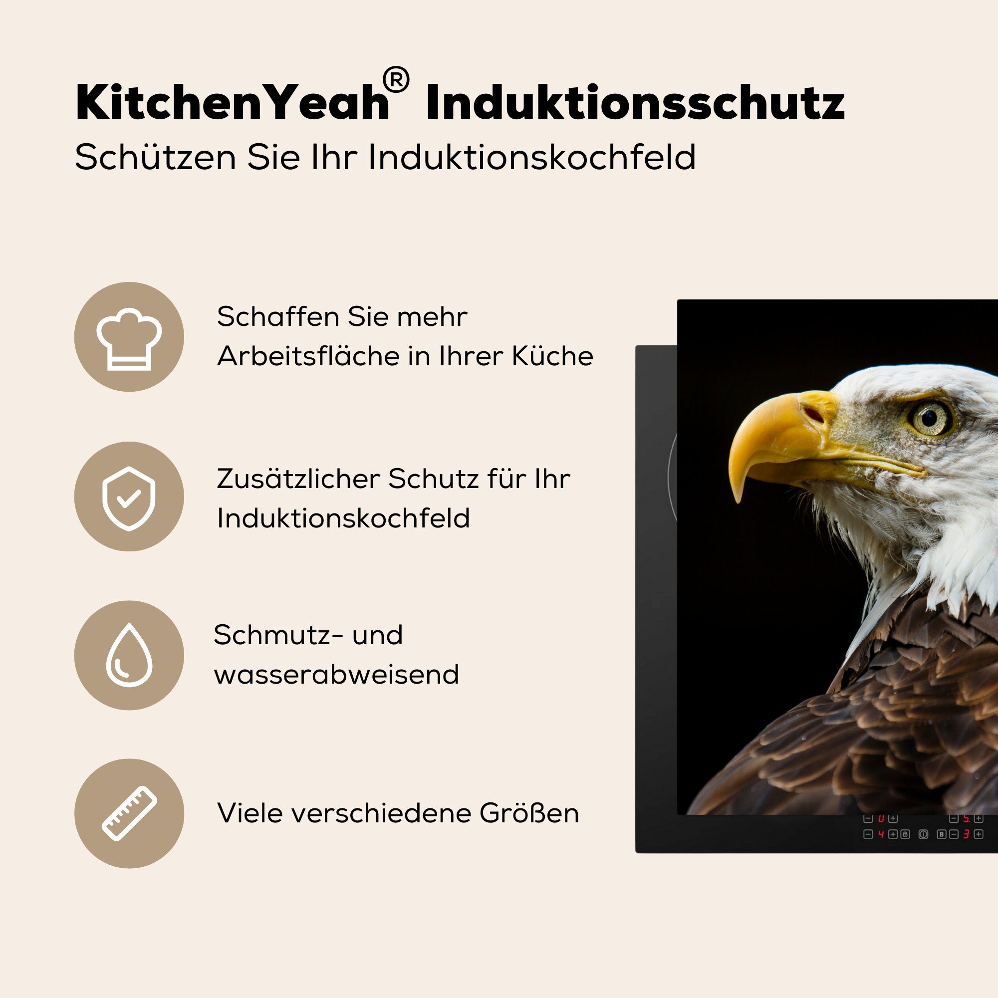 tlg), (1 die Schnabel, Ceranfeldabdeckung Vogel Adler Vinyl, Herdblende-/Abdeckplatte küche, MuchoWow für - Induktionsmatte 59x52 cm, Augen - -