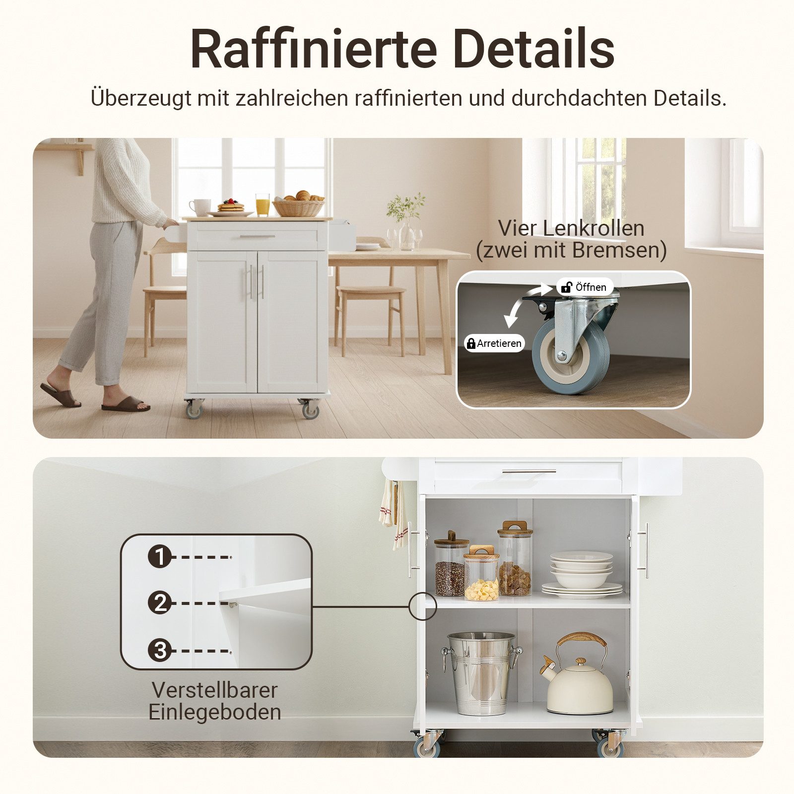 SoBuy Küchenwagen FKW13, Servierwagen mit Arbeitsplatte Küchenwagen auf Rollen, Kücheninsel, Rollwagen Küche mit Stauraum, Küchenregal, Grilltisch – Bild 4 von 5