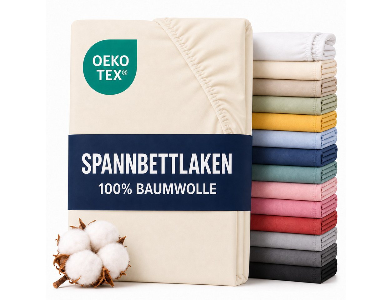 Komfortec Spannbettlaken Premium Jersey Bettlaken 90x200, 140x200, 160x200, 180x200, 200x200 cm, 100% Baumwolle (135g/m), Gummizug: Rundum, (1 Stück), OEKO-TEX® Standard 100, für Matratzen bis 25 cm Höhe, Hotelqualität