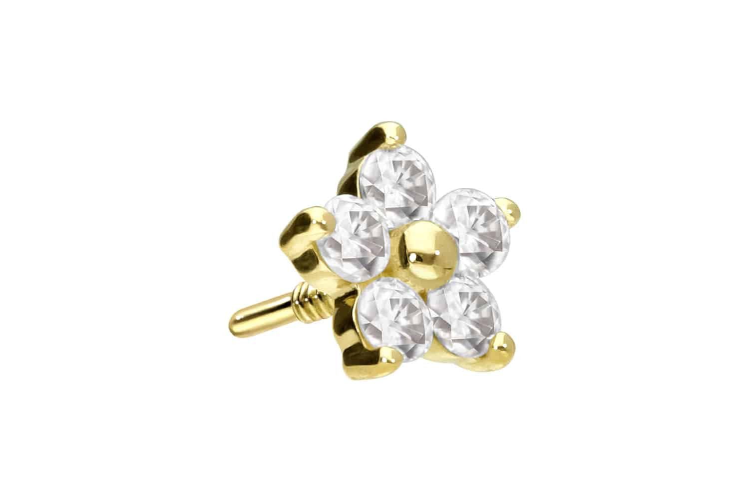 Piercing-Set 14 Karat Gold Schraubaufsatz mit Außengewinde MOISSANIT-BLUME