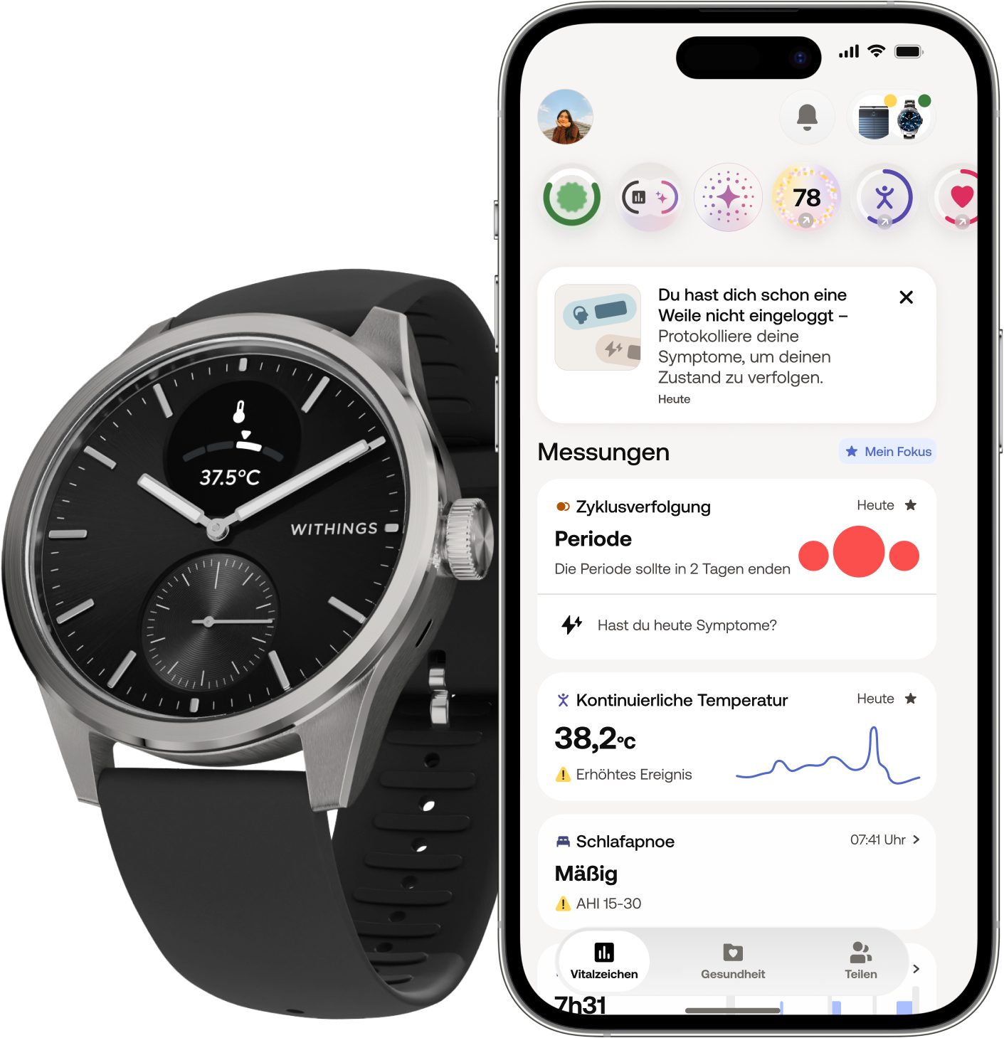 Withings ScanWatch 2 42mm Smartwatch (HealthSense OS), Aktivitätstracking, Schlafüberwachung, Herzgesundheit, Temperatur uvm.