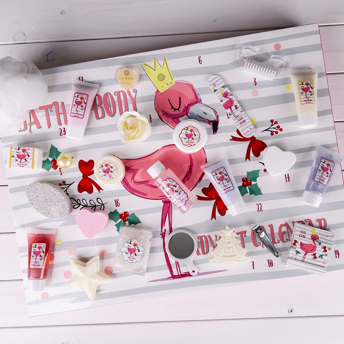 ACCENTRA Adventskalender Accentra FLAMINGO Adventskalender – 24 Pflege-Überraschungen, 24 Pflege-Überraschungen für tägliche Entspannung