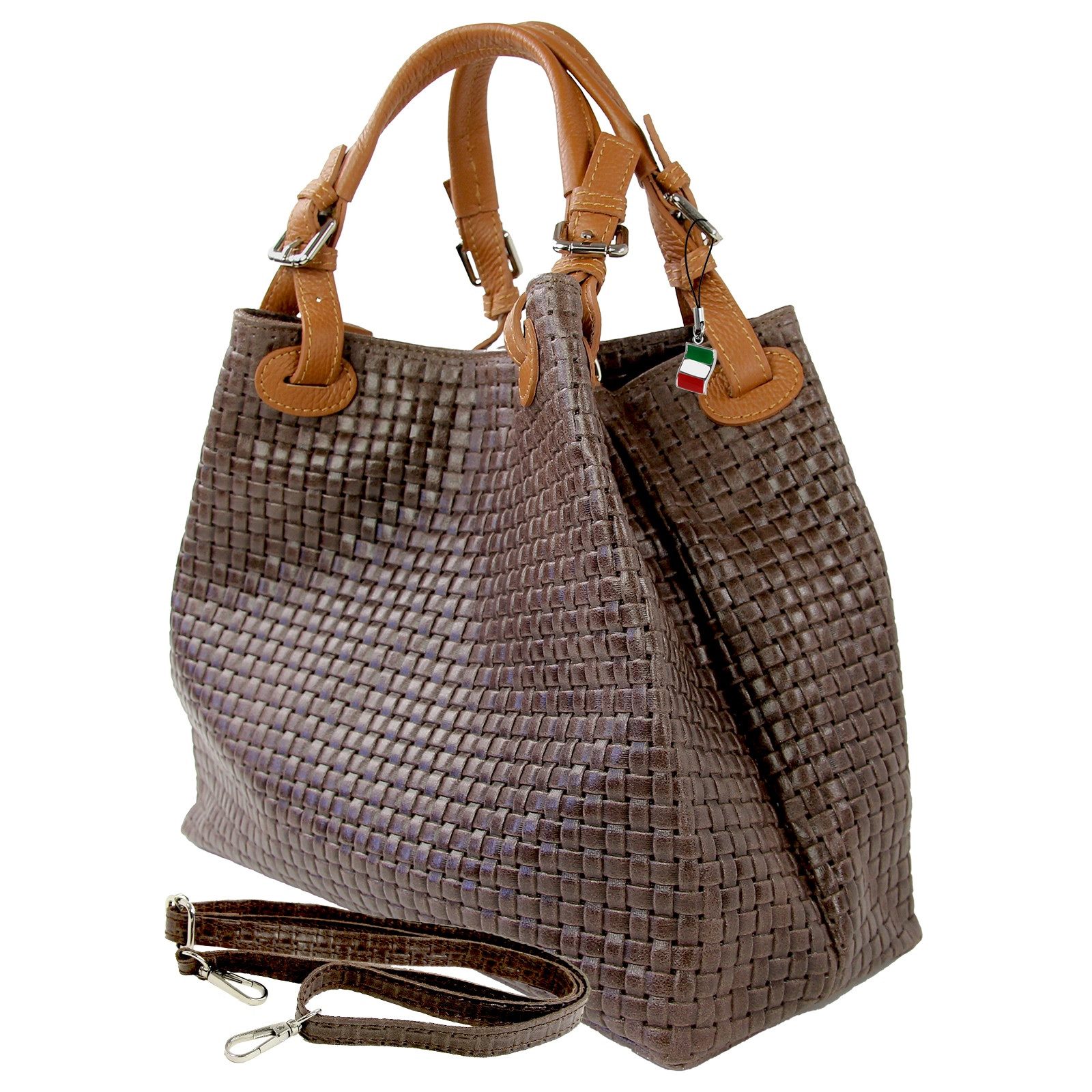 FLORENCE Handtasche Florence Damen Handtasche Echtleder (Handtasche), Damen Leder Handtasche, Umhängetasche, dunkelbraun ca. 31cm x ca. 28cm