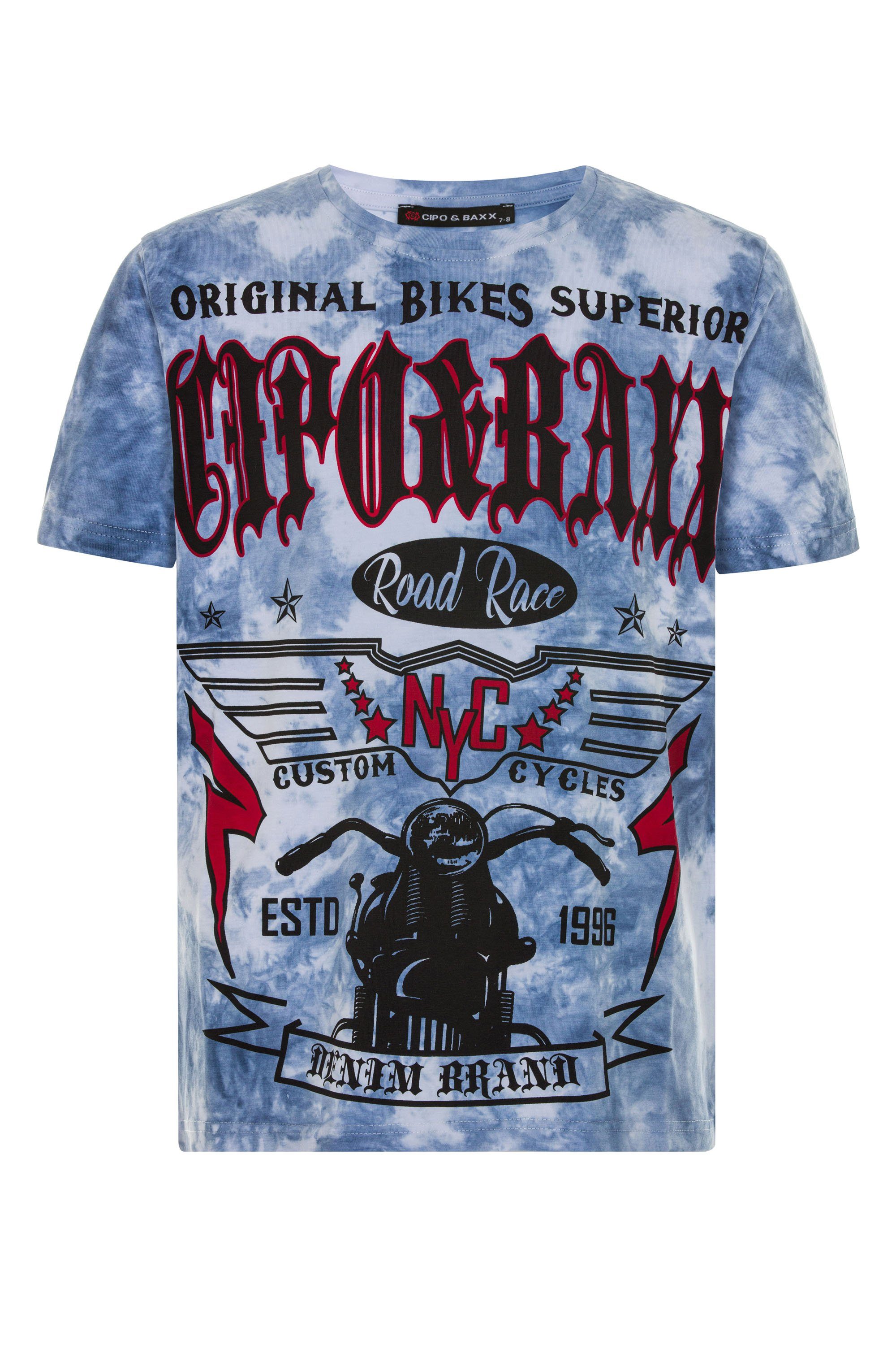 Cipo & Baxx T-Shirt mit coolem Motorrad-Print blau | T-Shirts