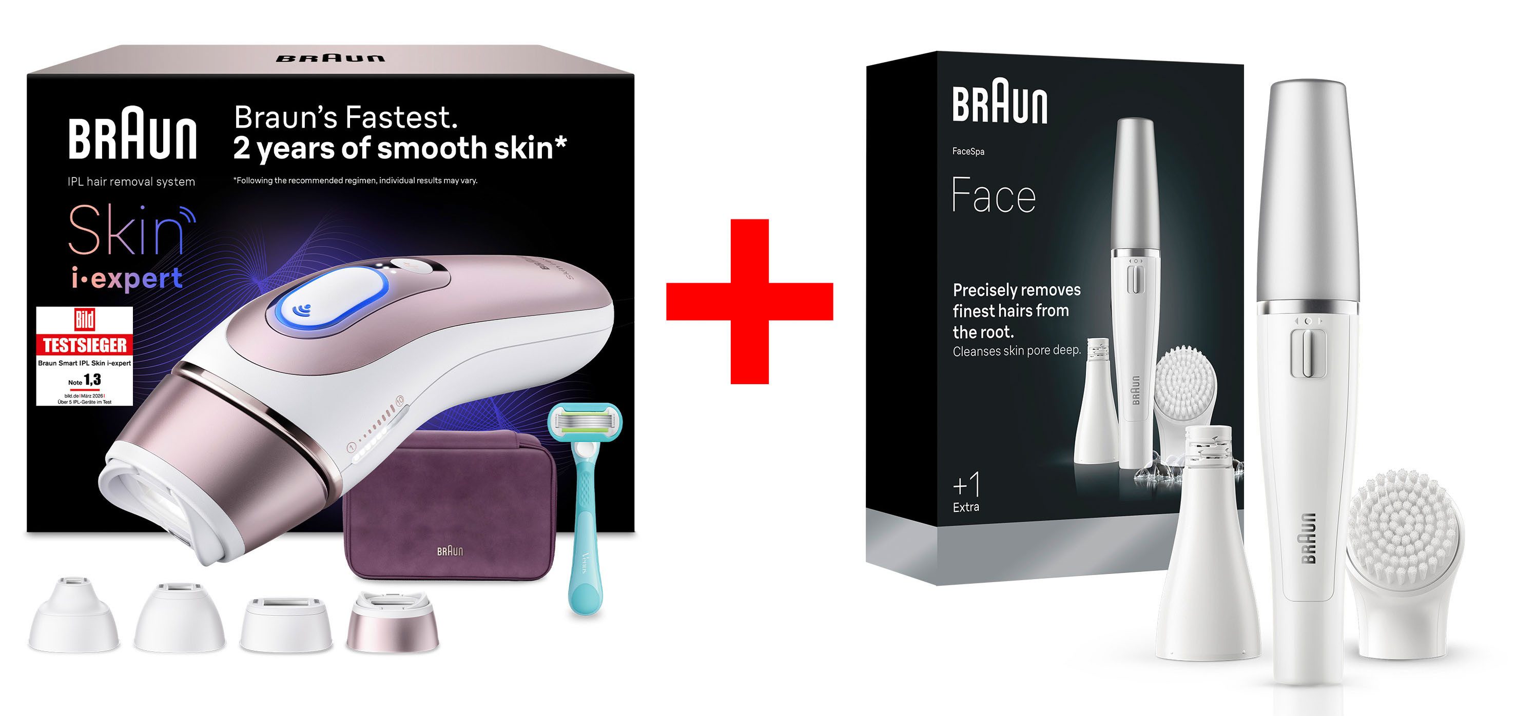 Braun IPL-Haarentferner PL7431 & Face 810, 400000 Lichtimpulse, 4 smarte Aufsätze & FaceSpa Gesichtsepilierer & Reinigungssystem