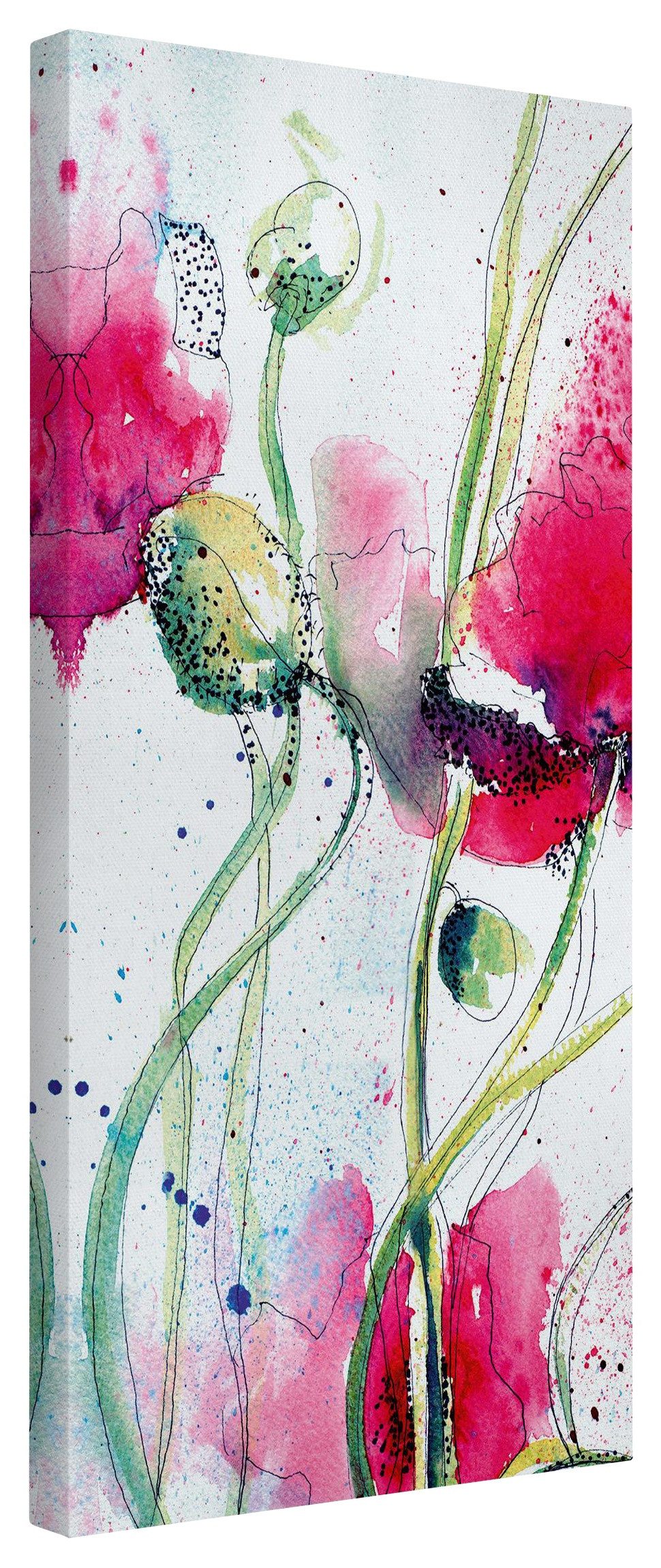 Bilderdepot24 Leinwandbild Blume Natur Modern Aquarell Mohnblume violett Bild auf Leinwand XXL, Blumen & Florales, Wohnzimmer Schlafzimmer Küche Flur Wandbild Kunstdruck Wanddeko Druck