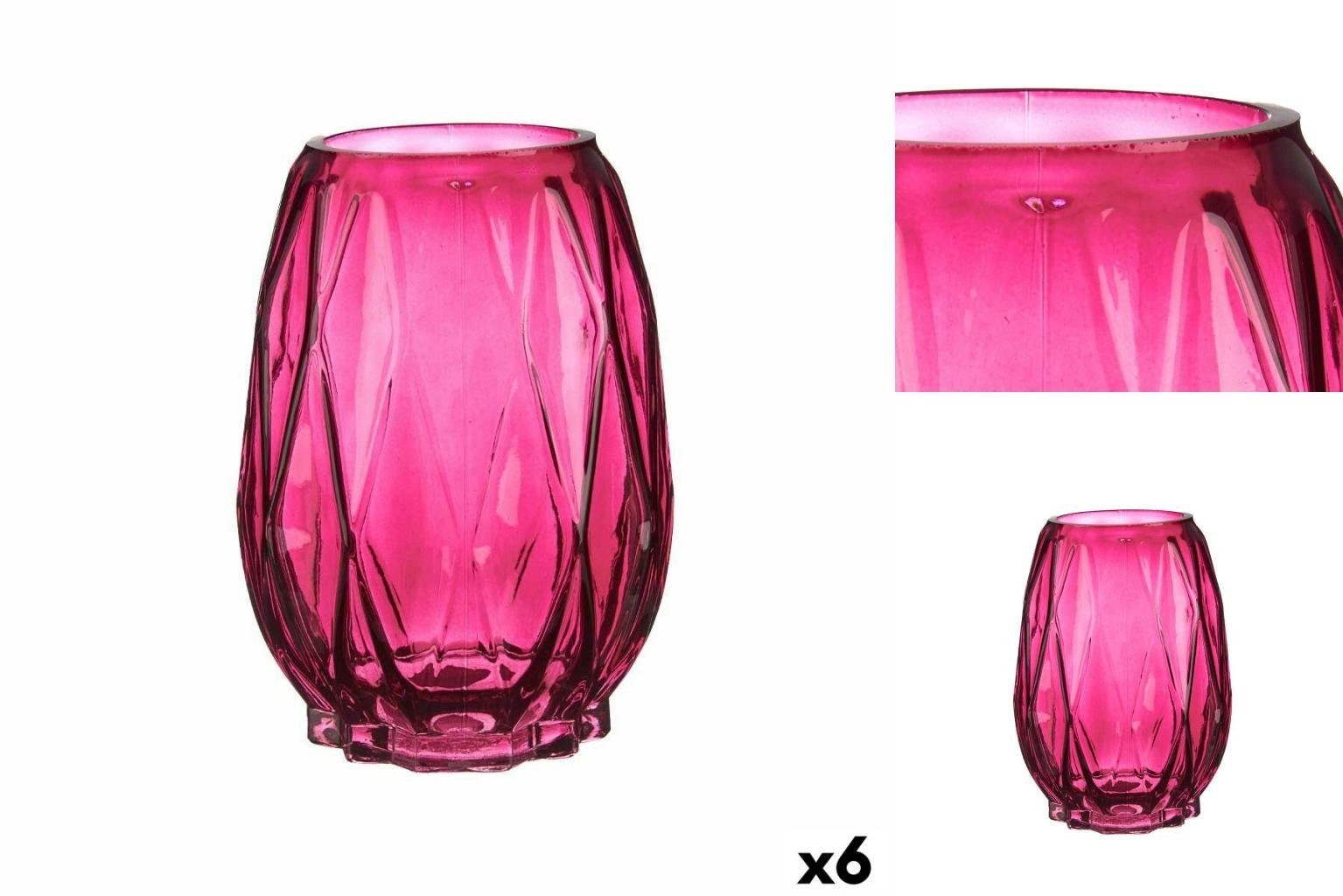 Gift Decor Dekovase Vase Schnitzerei Rhombusse Rosa Glas 13,5 x 19 x 13,5 cm 6 Stück
