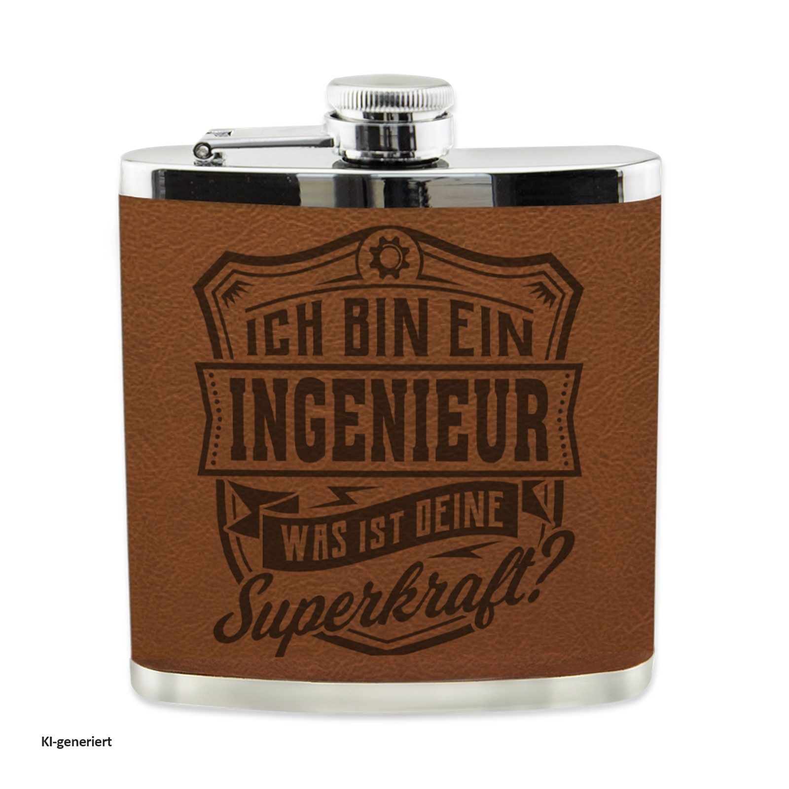 HTI-Living Flachmann Echter Kerl Flachmann Ingenieur, Männer Trinkflasche mit Kunstleder