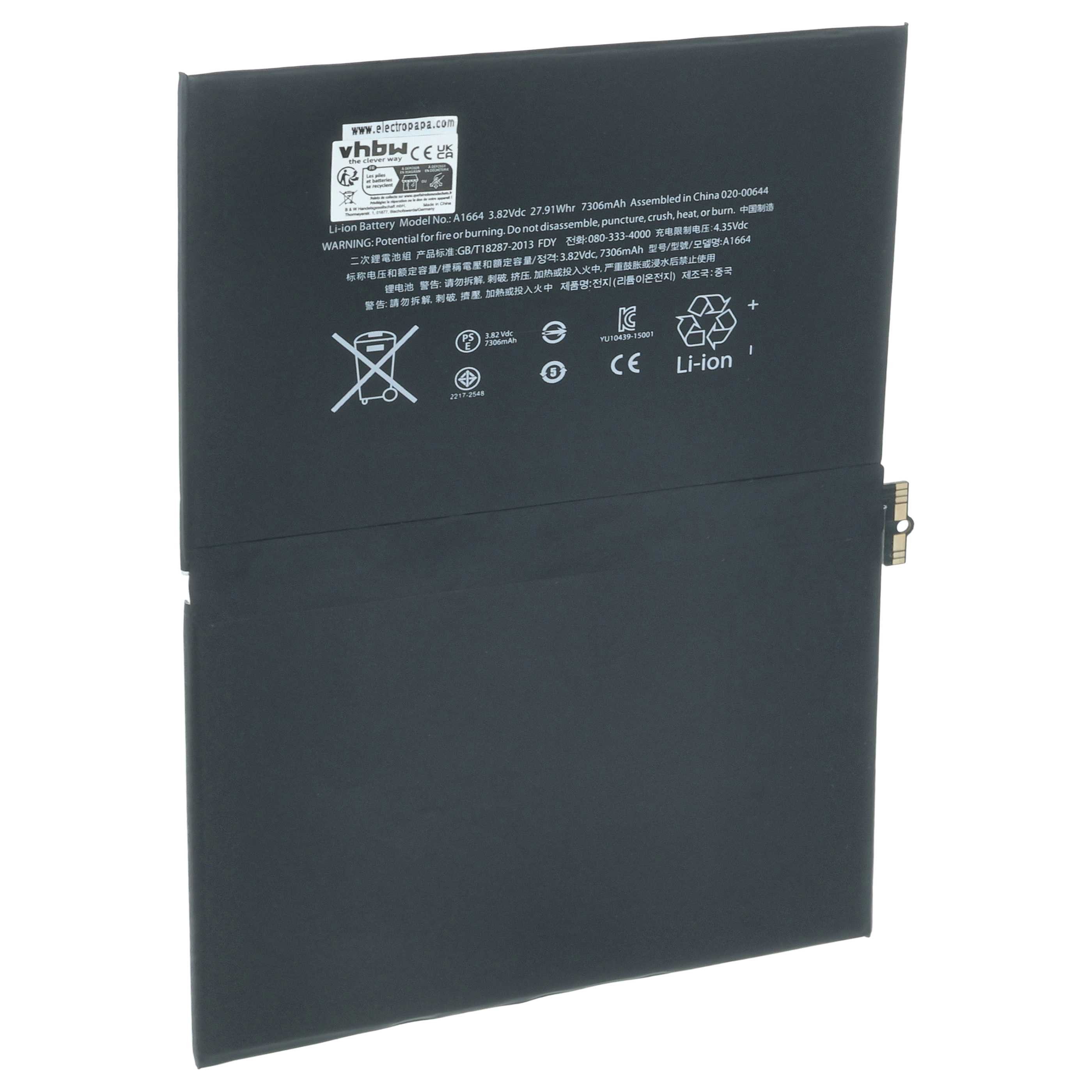 vhbw Akku passend für Apple iPad 6,3, A1675, A1674, 10.2 2019, A1673, 6,4, Tablet-Akku Akku Li-Polymer 7300 mAh (3,82 V), Leistungsfähiger Austausch-Akku für Ihren Tablet-Computer