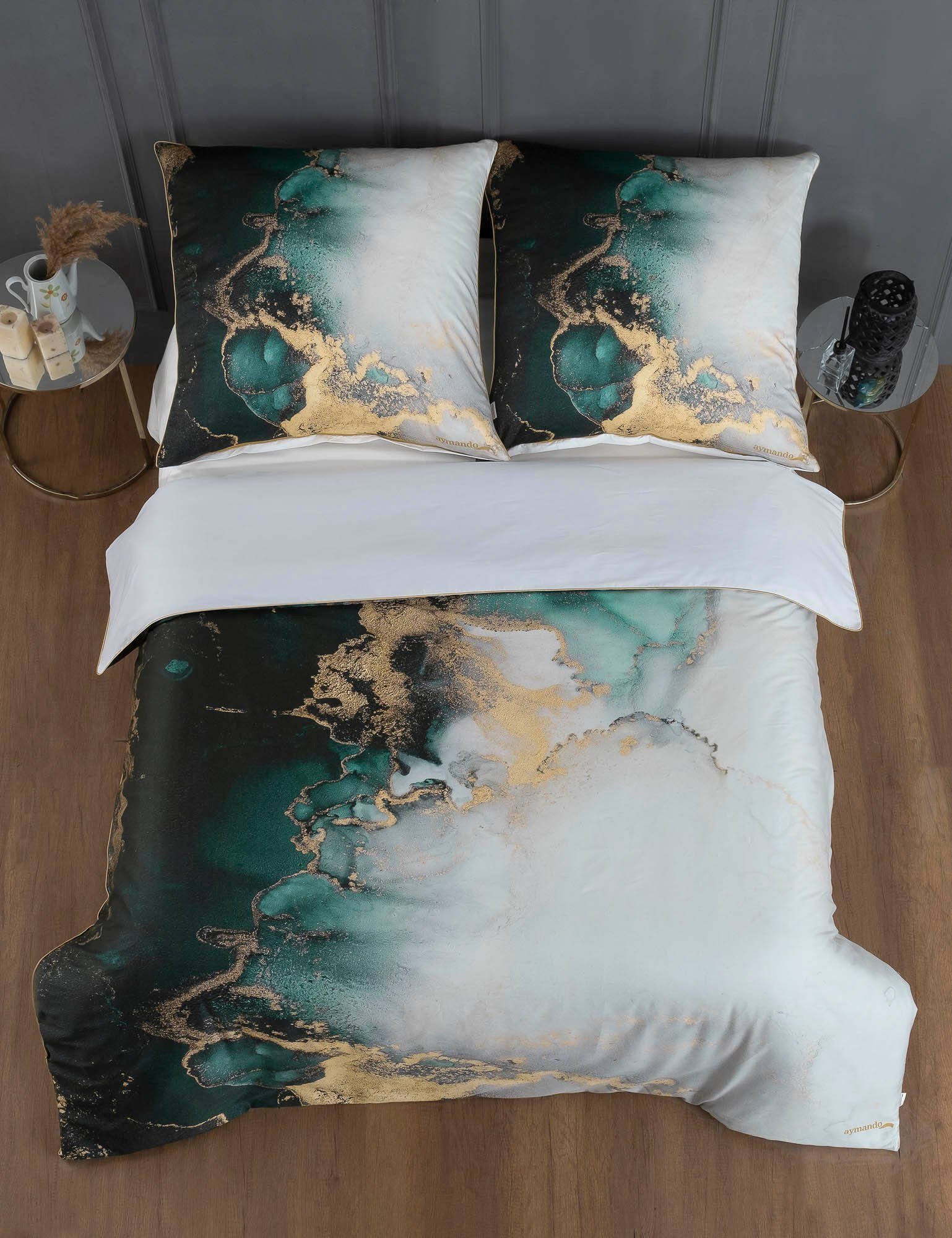 Aymando Bettwäsche Marble Green, 100% Baumwolle Mako Satin, 2 teilig, Saum günstig online kaufen