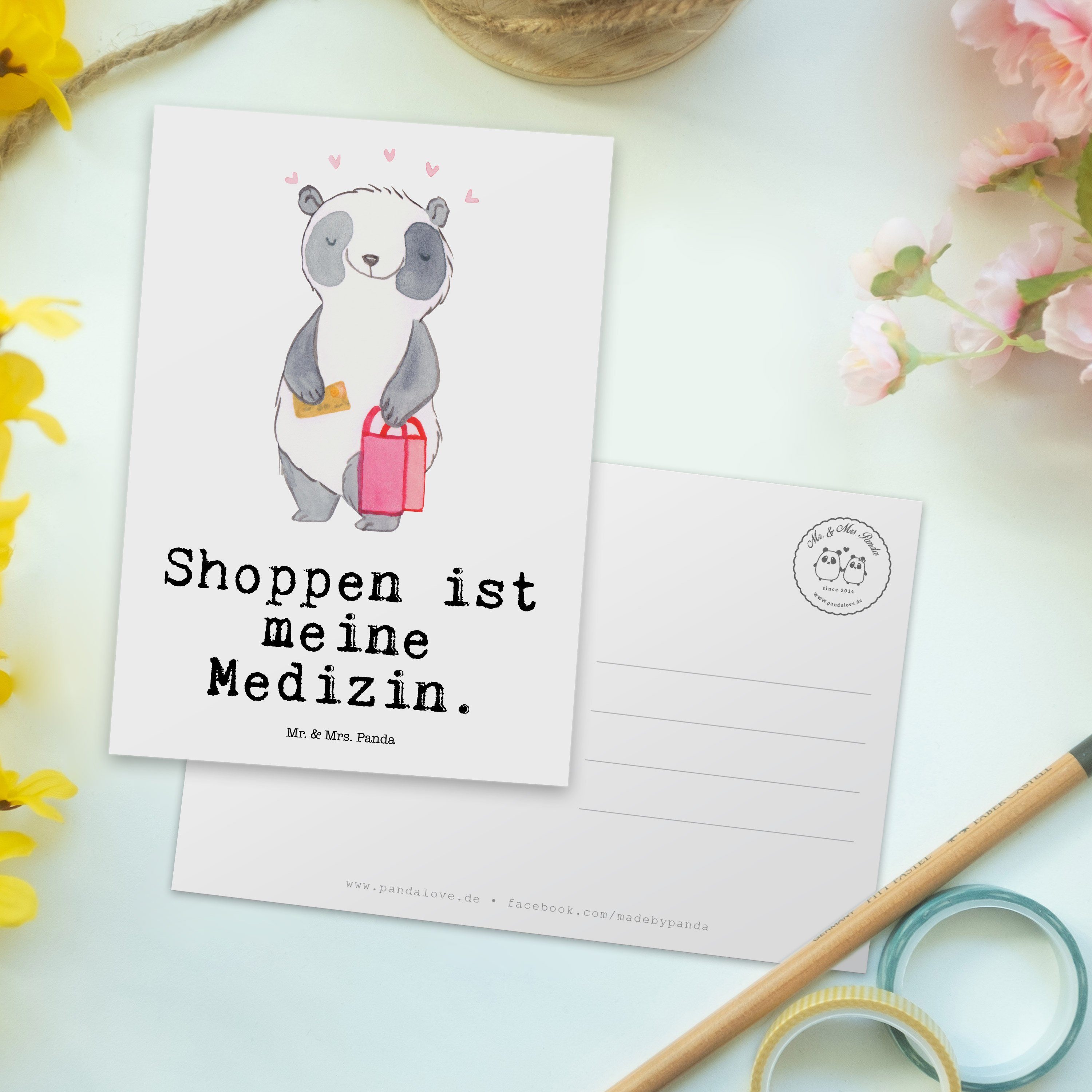 Mr. Weiß Geschenkkart Shopping & Medizin - Postkarte Panda Mrs. Panda Ansichtskarte, - Geschenk,