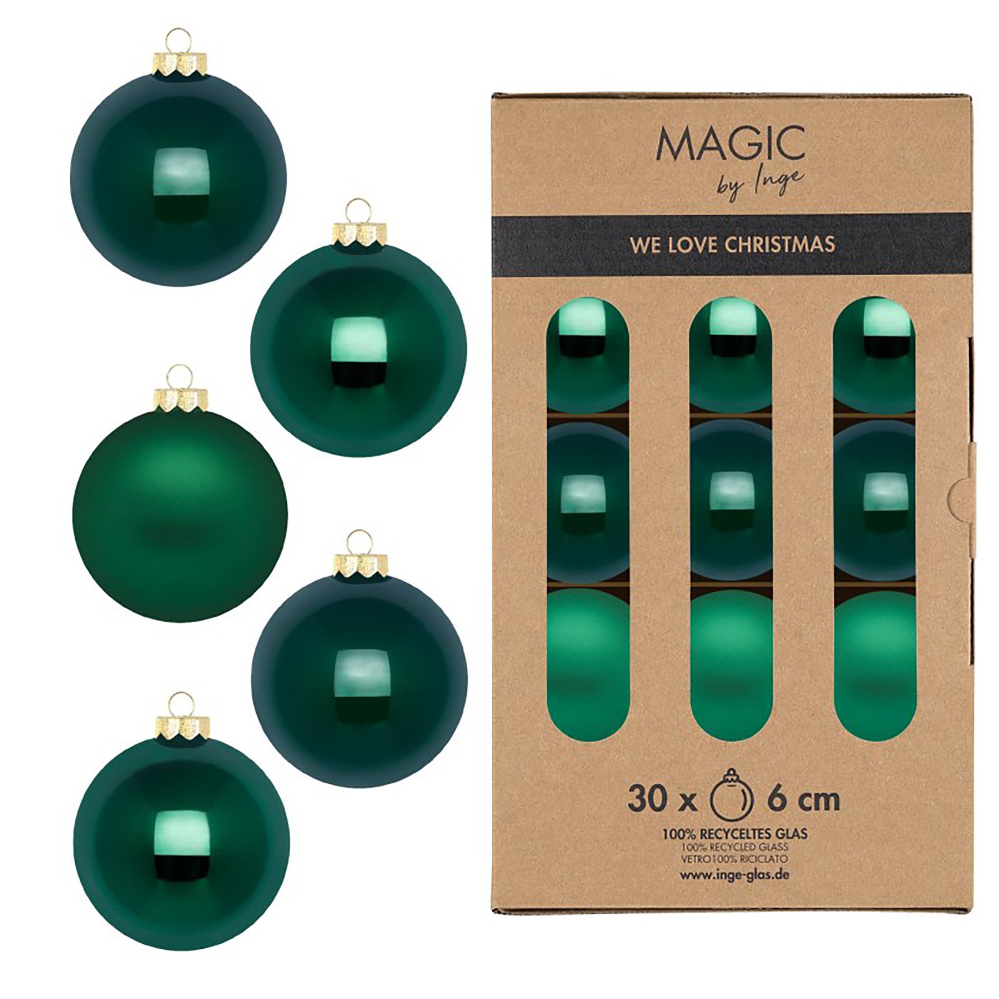MAGIC by Inge Weihnachtsbaumkugel, Новогодние шары Glas 6cm 30 Stück - Fir Green