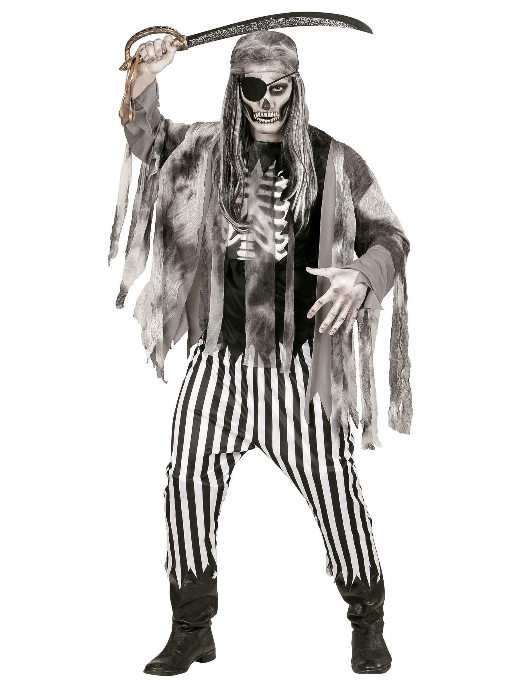 Widmann S.r.l. Kostüm Plündernder Geisterpirat Herrenkostüm für Halloween schwarz-grau-weiß