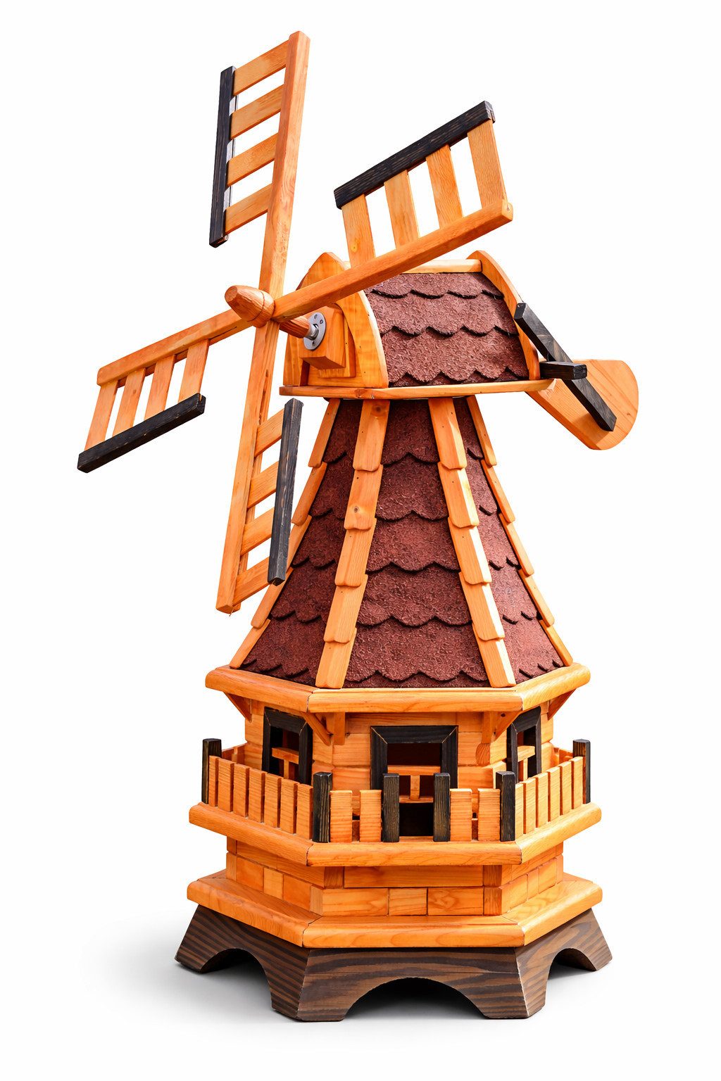 Holzdekoladen Deko-Windrad Gartenwindmühle Holz mit Solarlicht Weiß – drehbare Flügel 99 cm