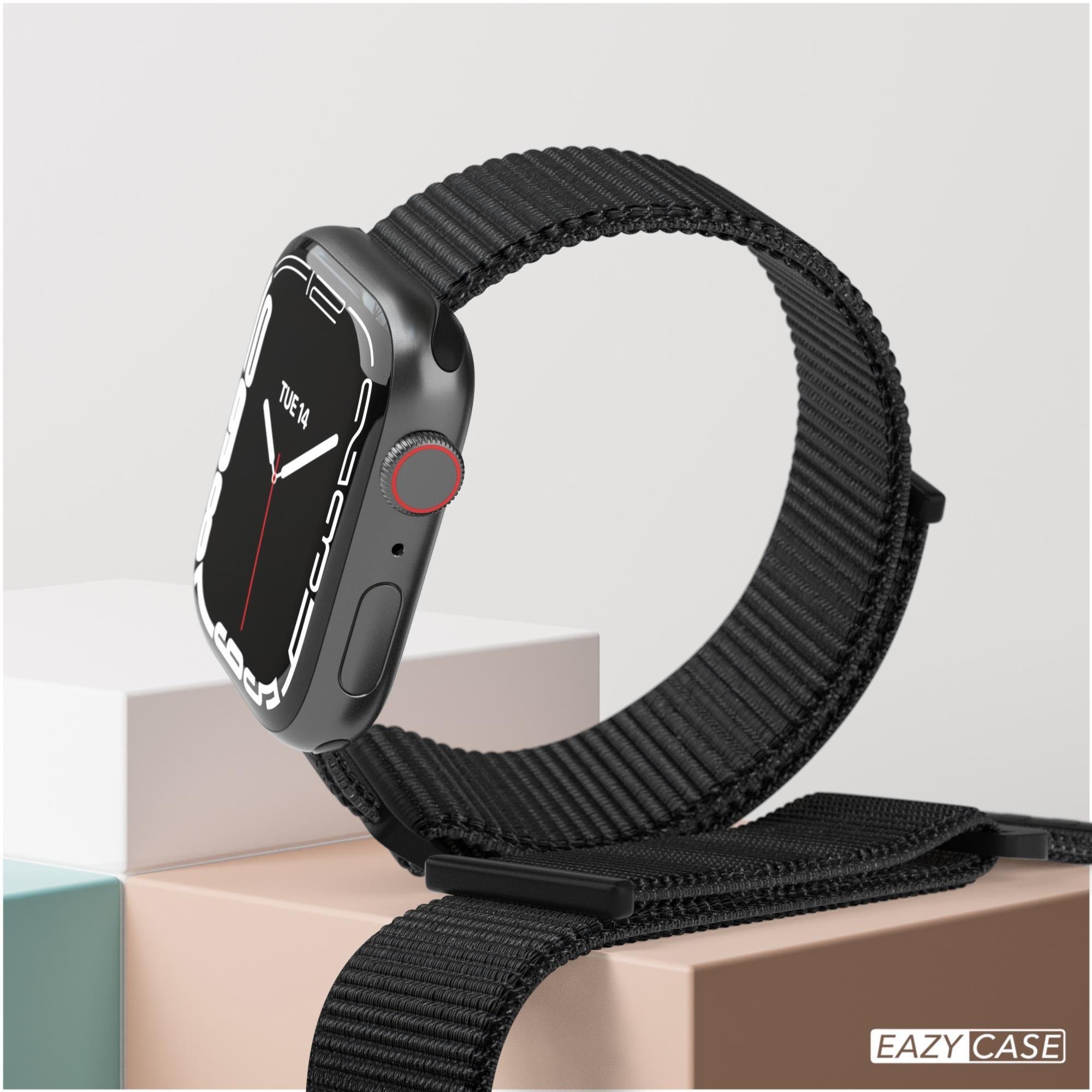 EAZY 8 für Ersatzarmband Ultra, iWatch Band 4 Sport 40mm SE Schwarz Uhrenarmband 1 Apple 38mm flexibel 7 6 41mm 5 3 CASE 9 Band iWatch Nylon 2