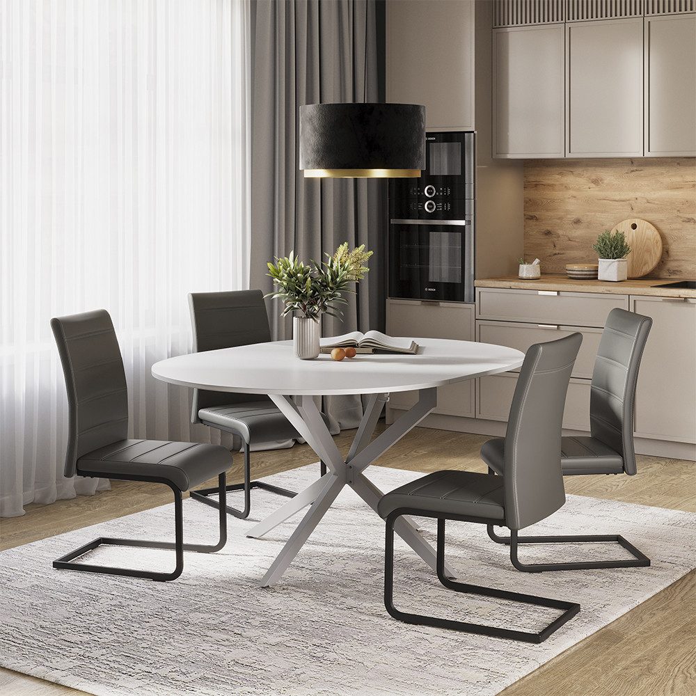 Vicco Essgruppe Loyd, Weiß/Grau, 120 x 120 cm mit 4 Esszimmerstühlen, Grau, (6-tlg)
