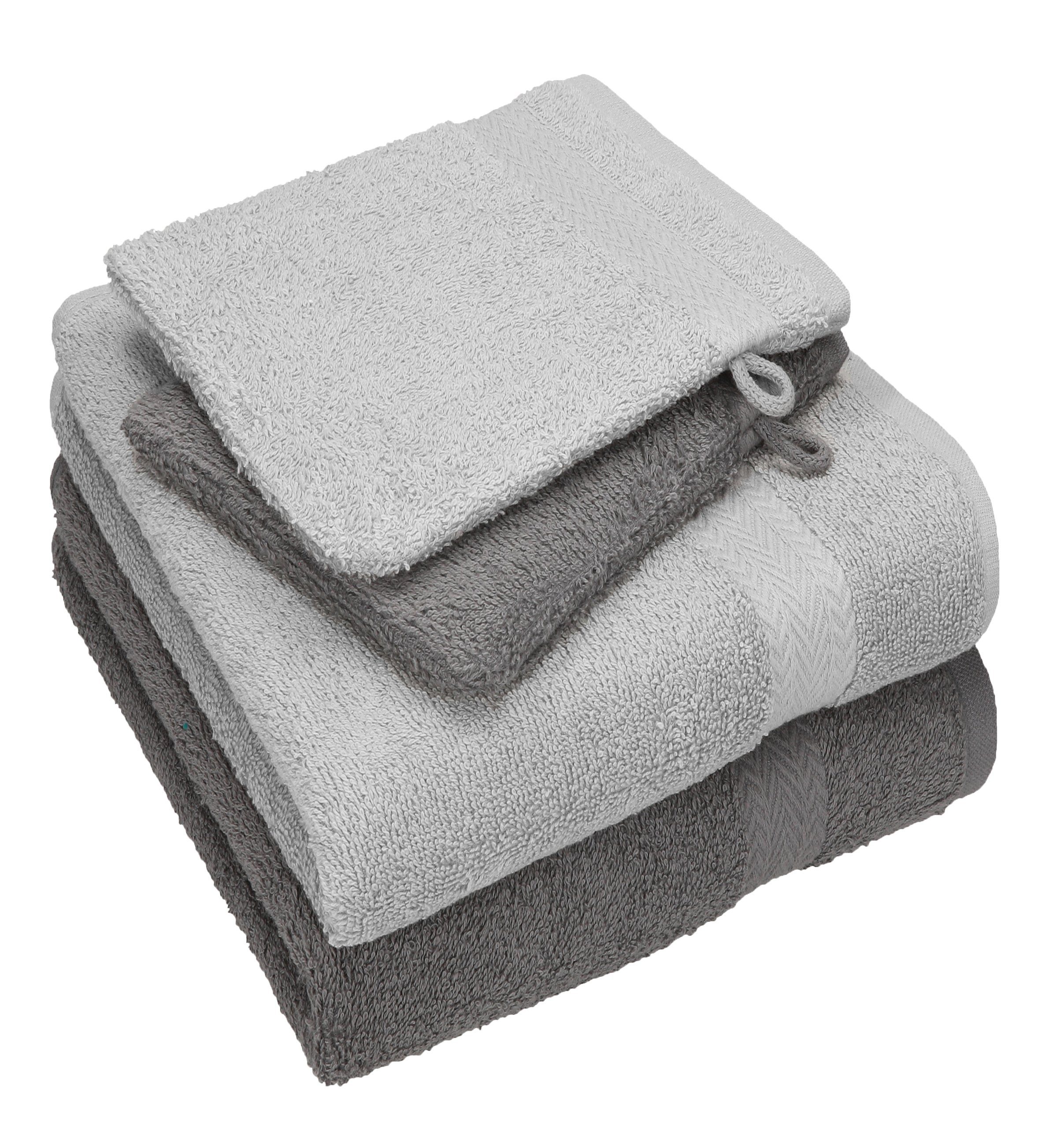 Betz Handtuch Set 4 TLG. Handtuch Set Happy Pack 100% Baumwolle 2 Handtücher 2 Waschhandschuhe, 100% Baumwolle anthrazit grau - silber grau