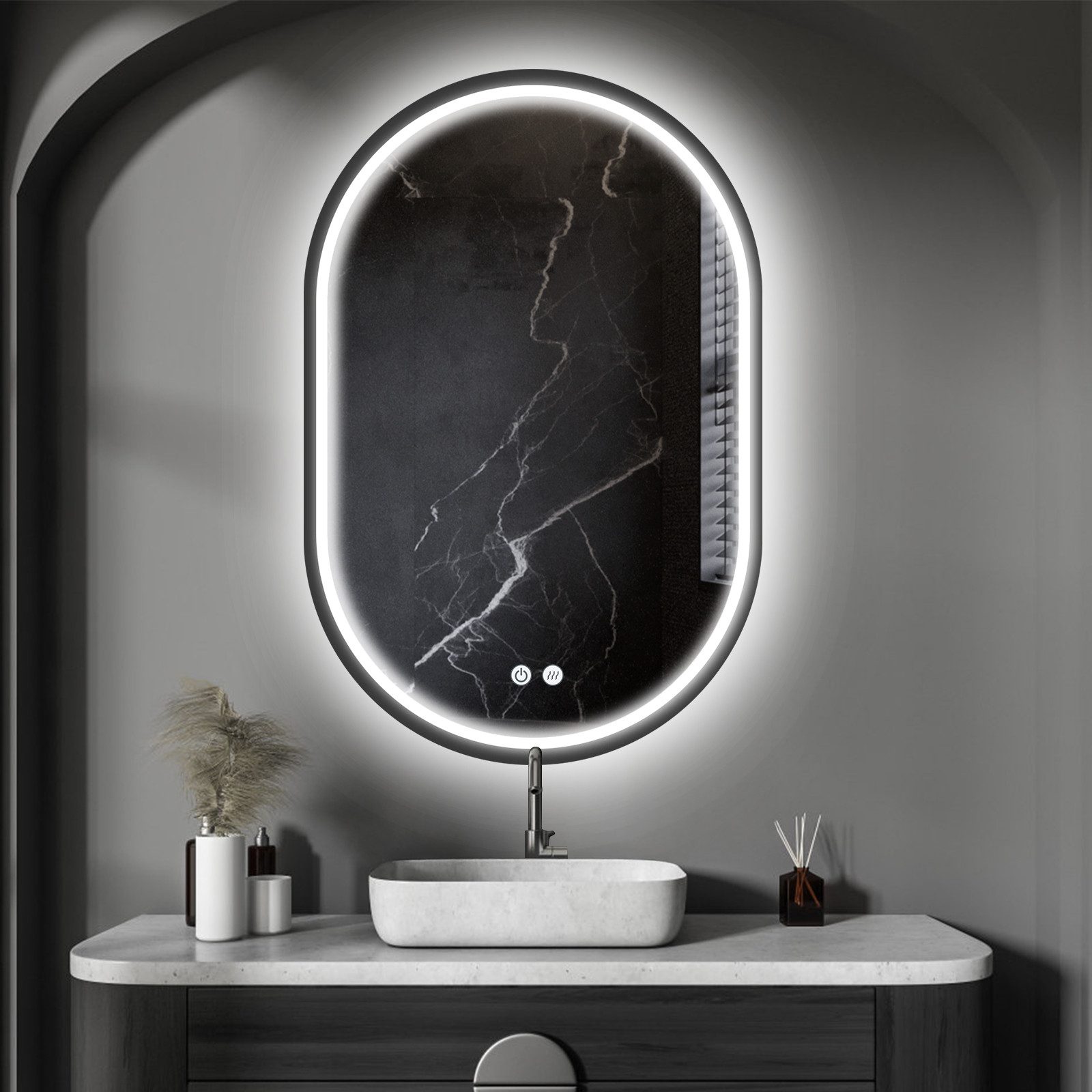 Apejoy Badspiegel Oval LED Badezimmerspiegel mit Beleuchtung (60x100 cm/100 günstig online kaufen