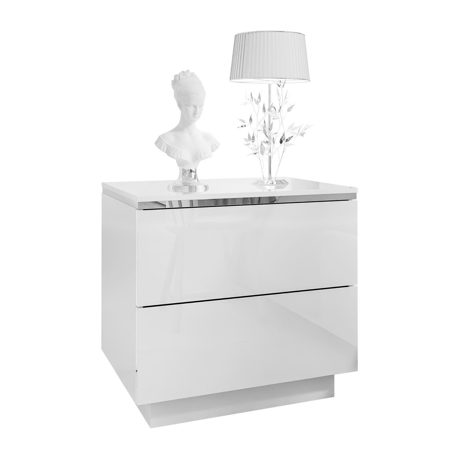 Lookway Nachttisch AURORA II SILVER mit LED‑Beleuchtung (1x Nachttisch), 50x48/53/54x37 cm